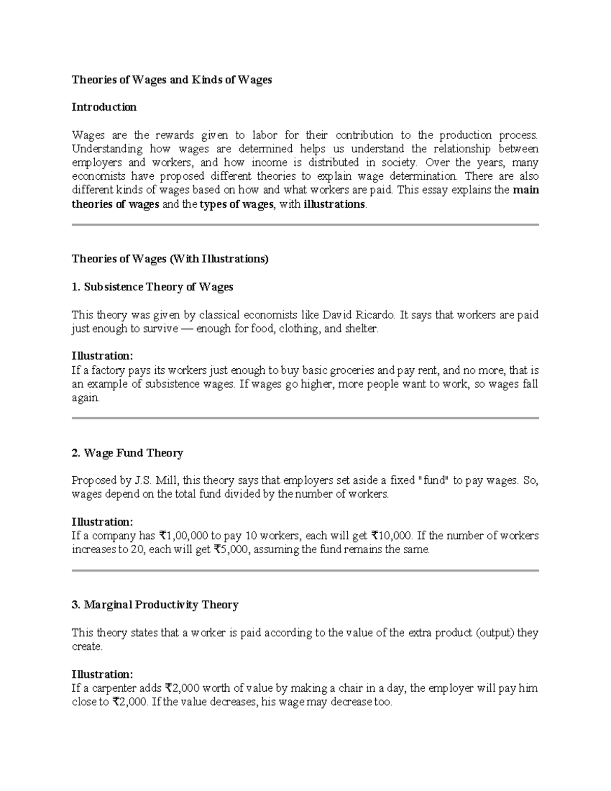 Theories and Types of Wages: Insights and Illustrations (ECO 101) - Studocu