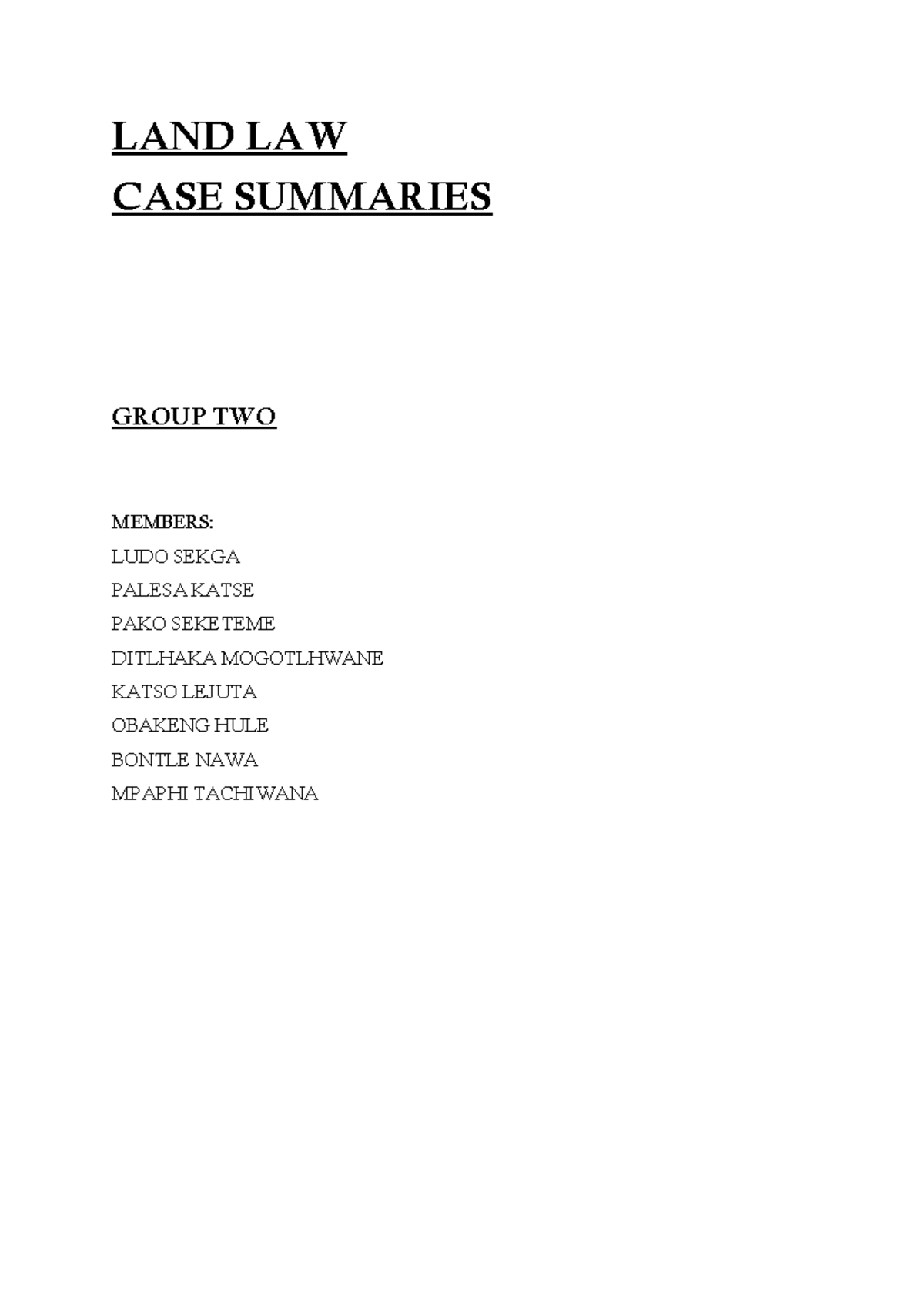 LAND LAW Case Summaries - Key Insights and Judicial Decisions - Studocu