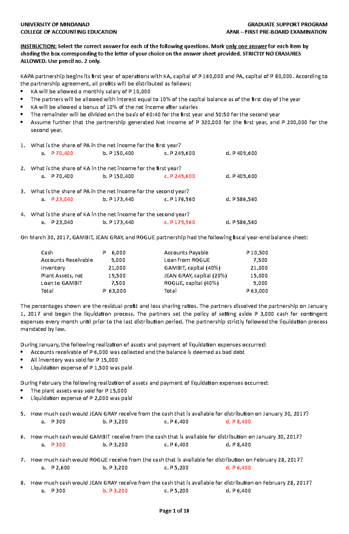 Multiple Choice Question for AFAR - Intermediate Accounting 2 - UM ...