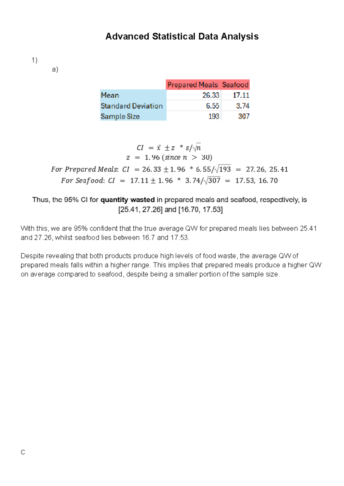Advanced Statistical Data Analysis: Food Waste in Prepared Meals and ...