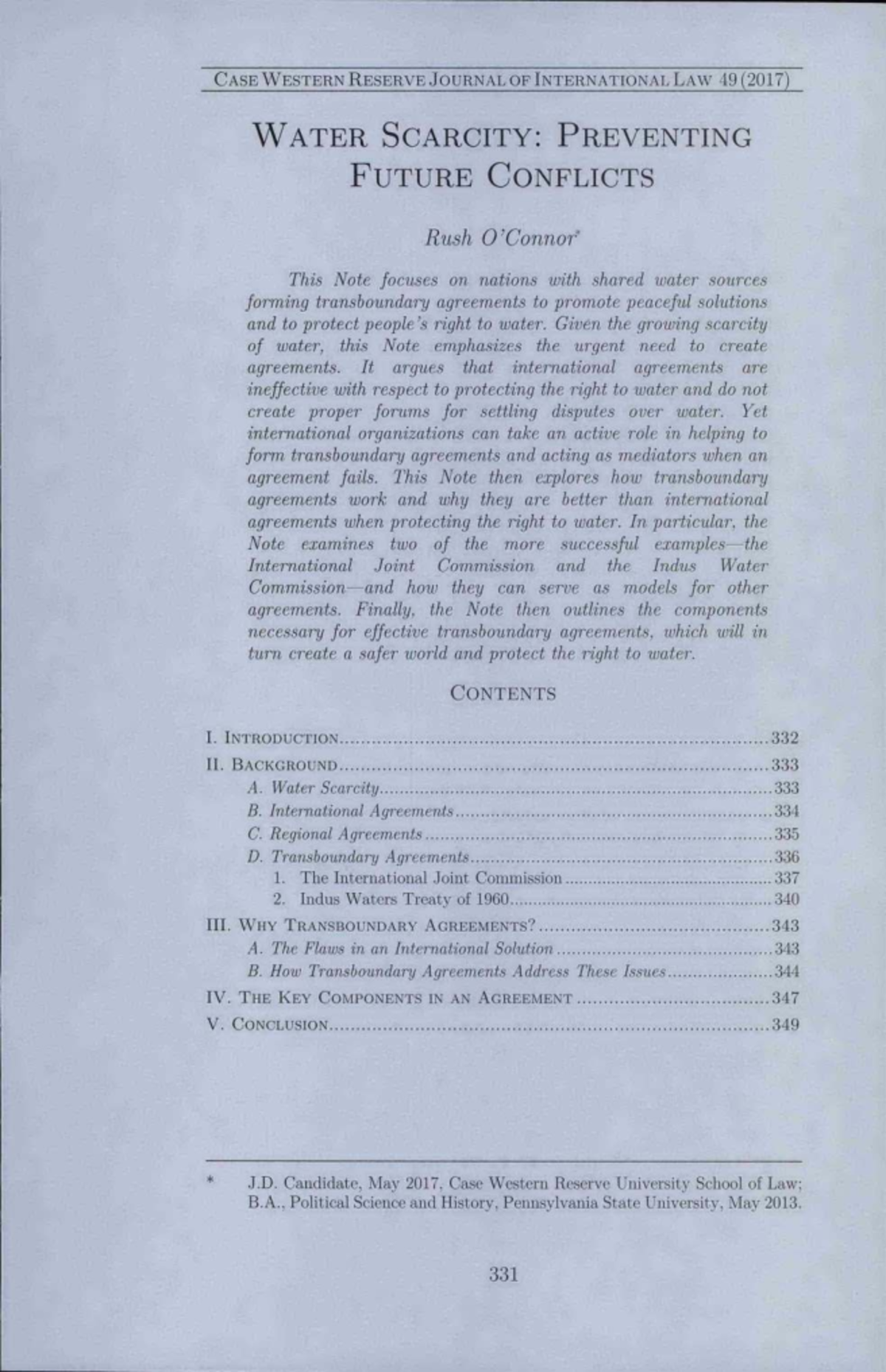 Transboundary Water Agreements: Addressing Scarcity and Conflict - Studocu