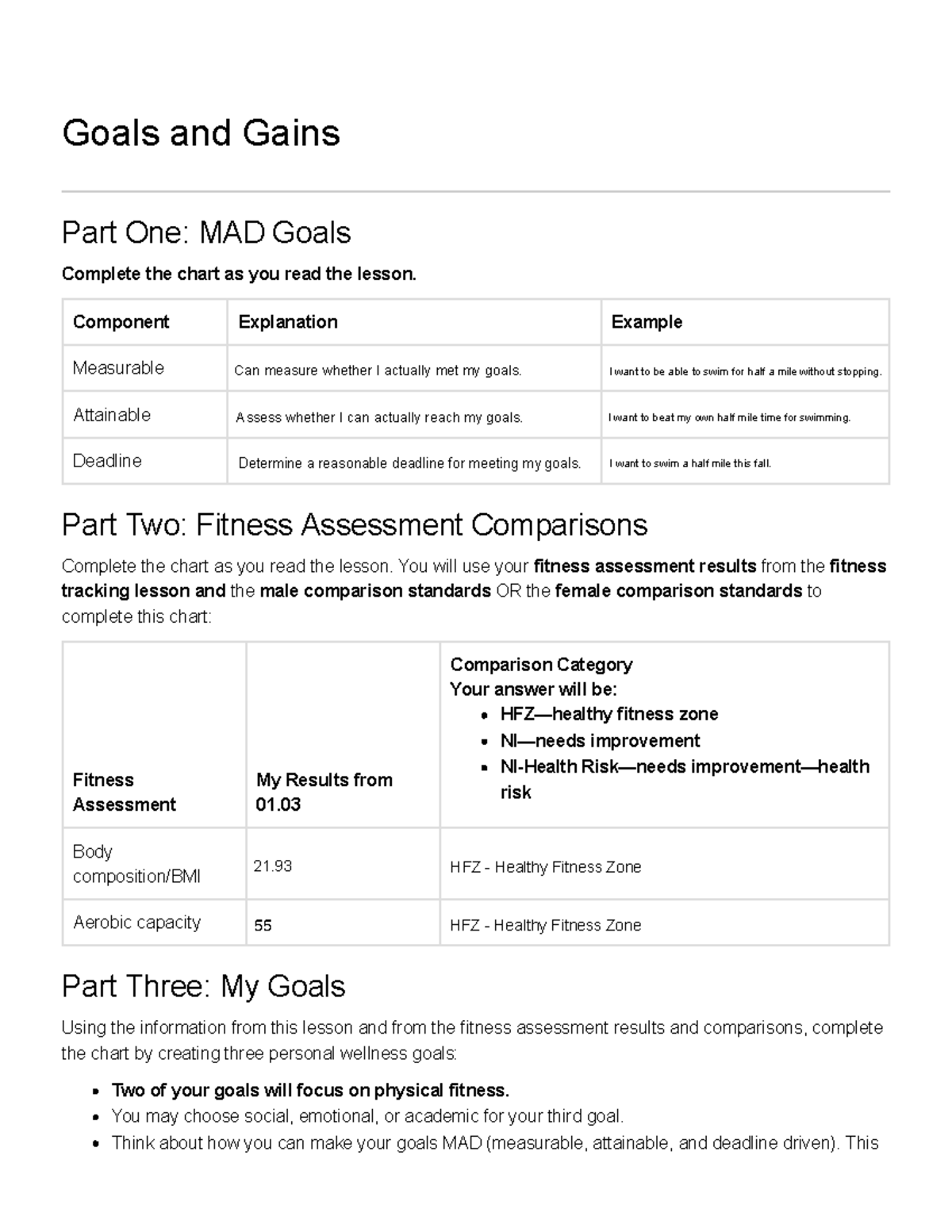 Fitness Lifestyle Design: Setting MAD Goals & Assessments - Studocu