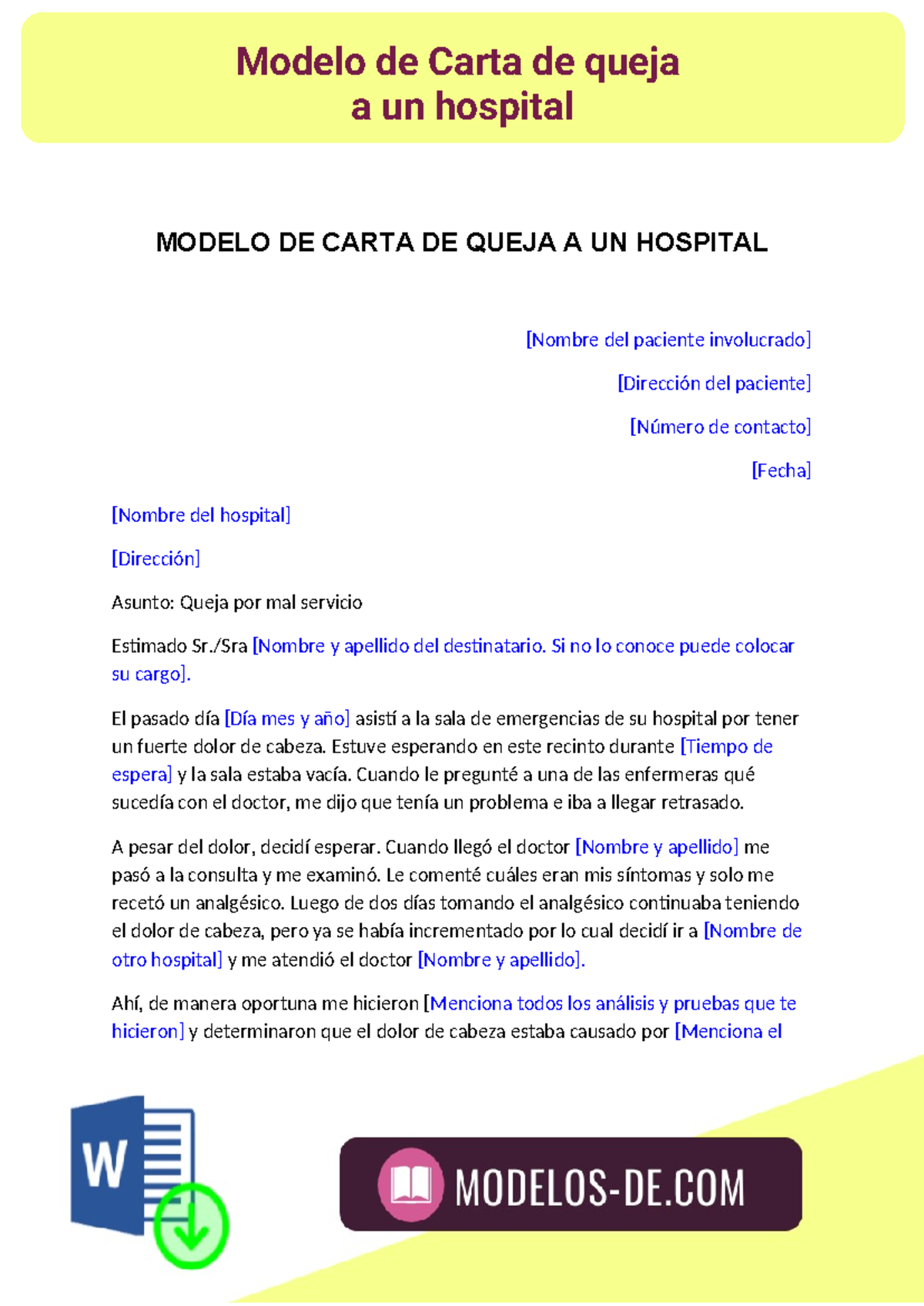 Modelo de Carta de Queja a Hospital por Mal Servicio y Negligencia ...