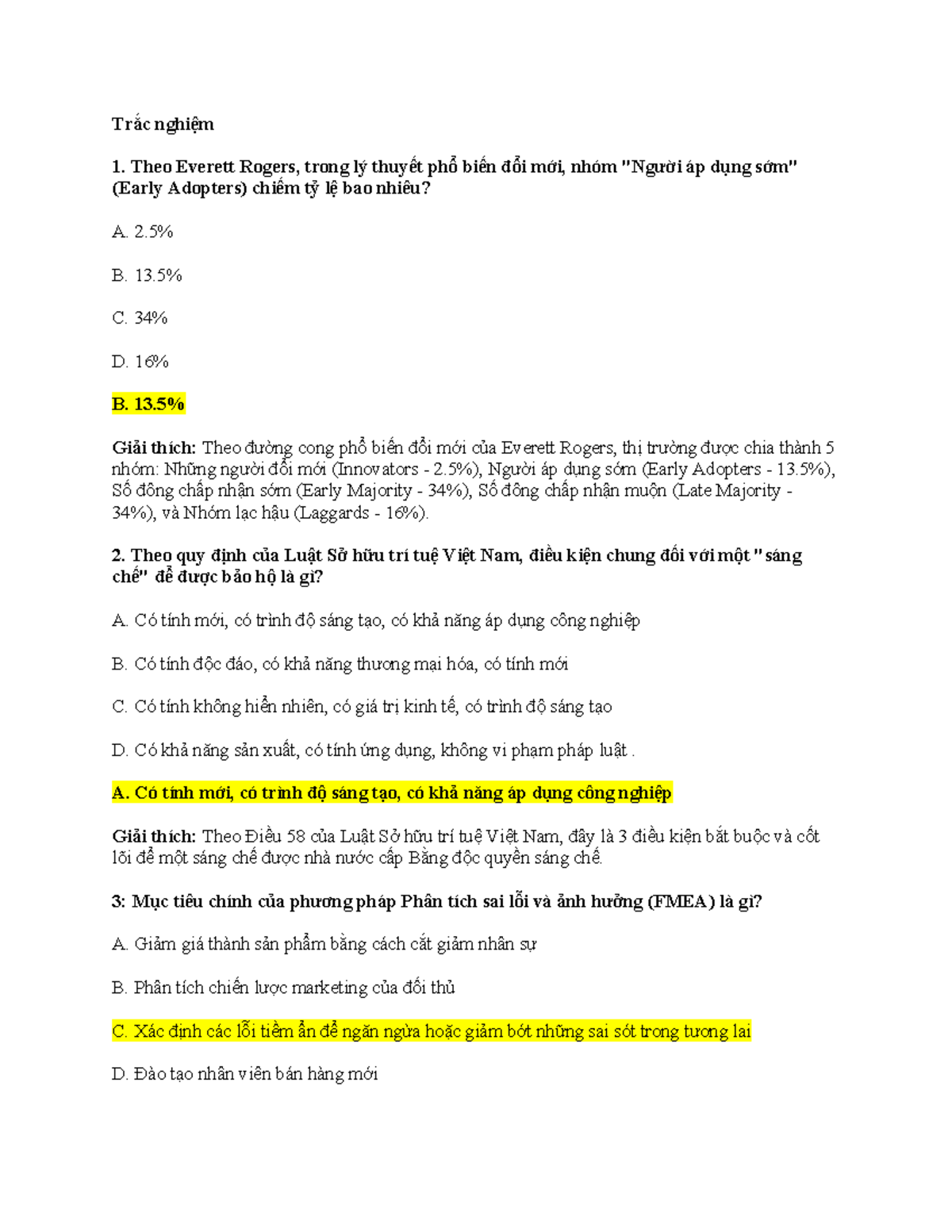 Đề cương ôn tập Quản trị đổi mới - Trắc nghiệm 1 - Document Preview