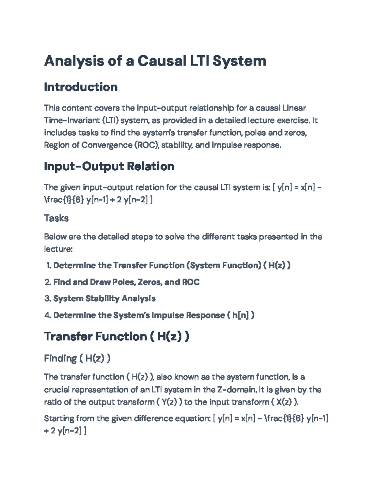 Analysis of Causal LTI System: Transfer Function and Stability ...
