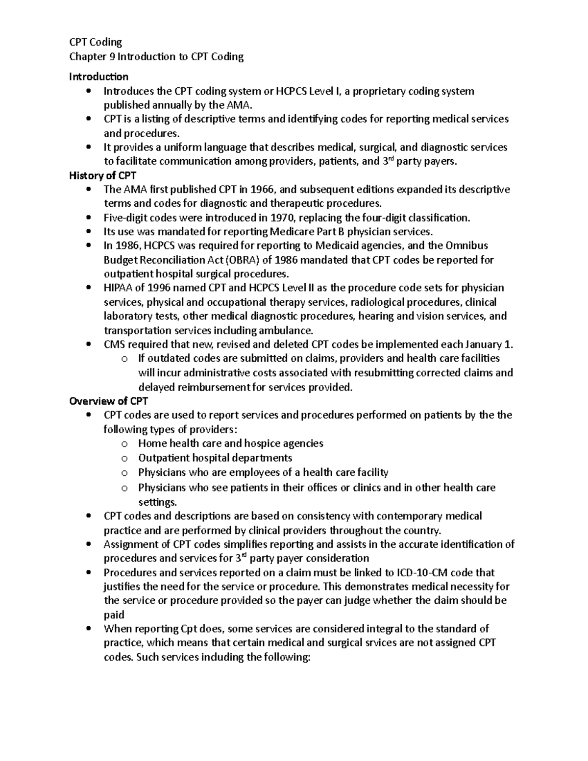 Chapter 9 Intro to CPT Coding - Notes - Chapter 9 Introduction to CPT ...