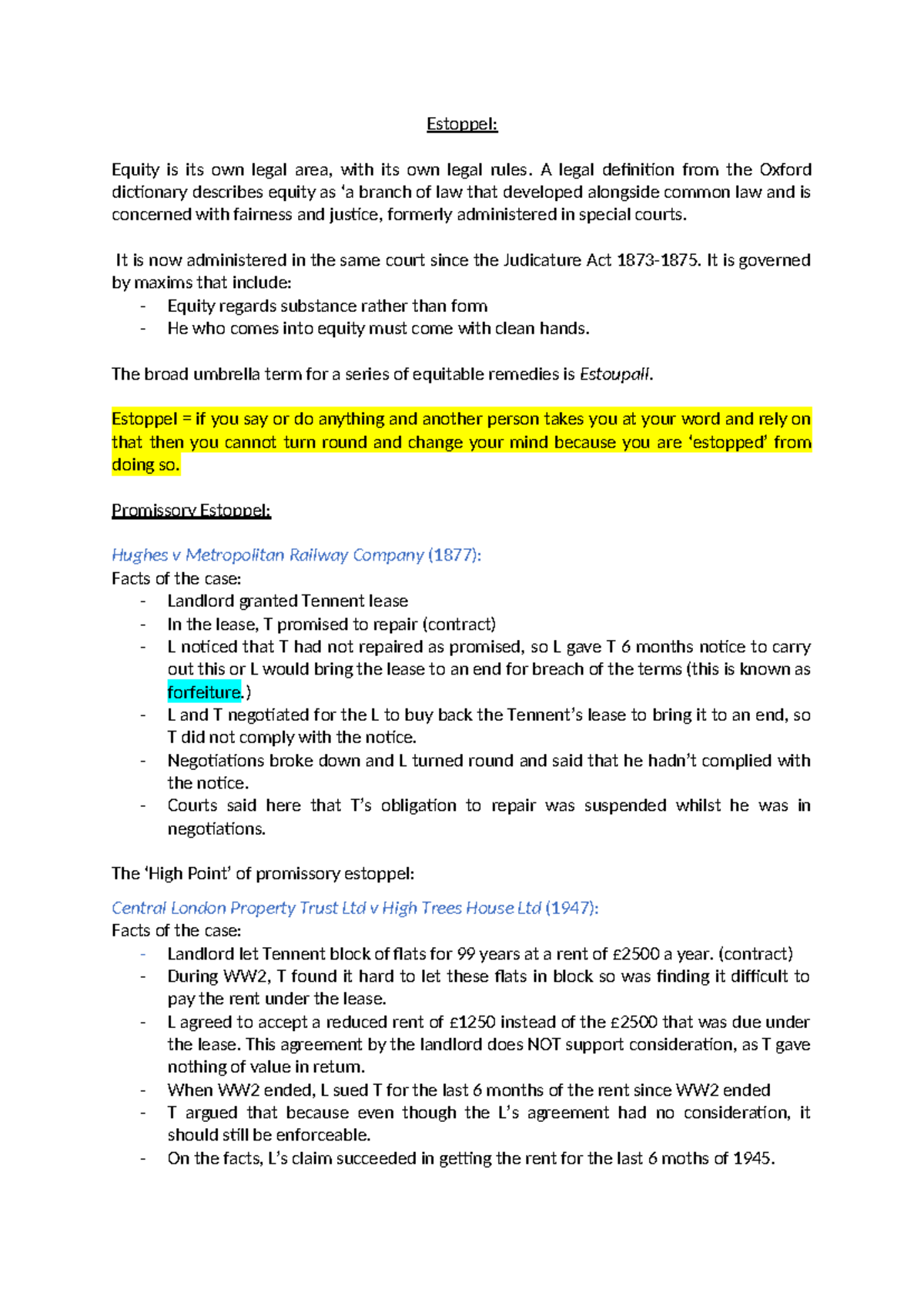Estoppel in Contract Law: Key Principles and Case Studies - Studocu