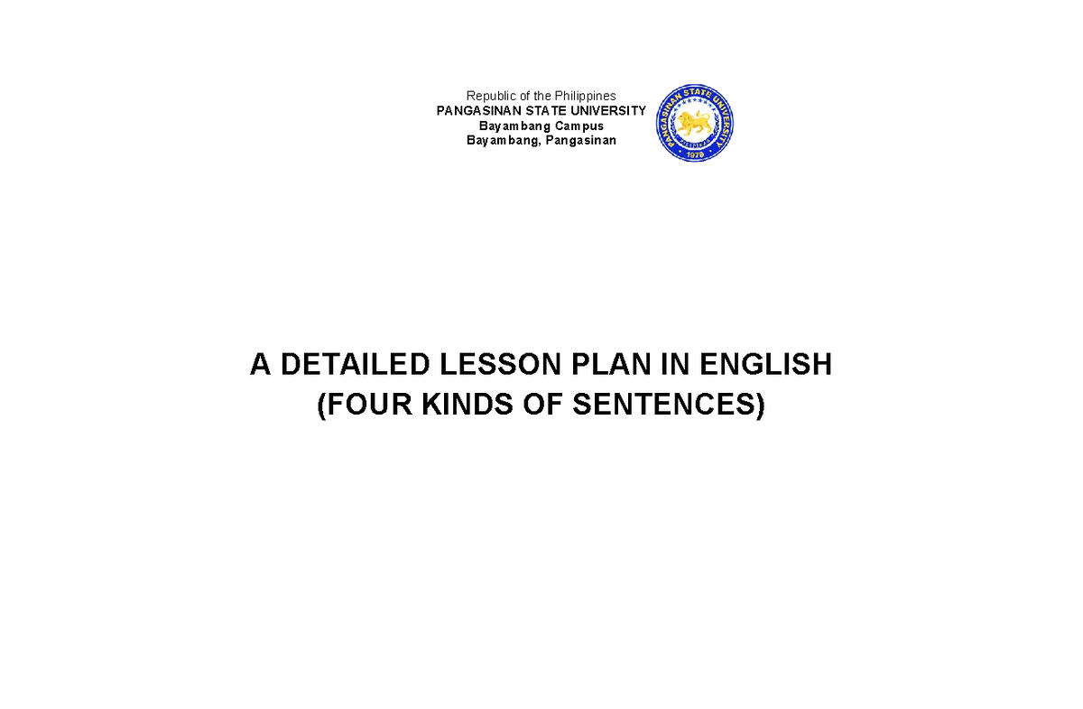 Detailed Lesson Plan in English: Four Kinds of Sentences for Grade 7 ...