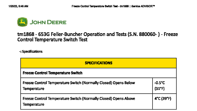 JOHN DEERE tm1868 653G Freeze Control Temp Switch Test - Studocu