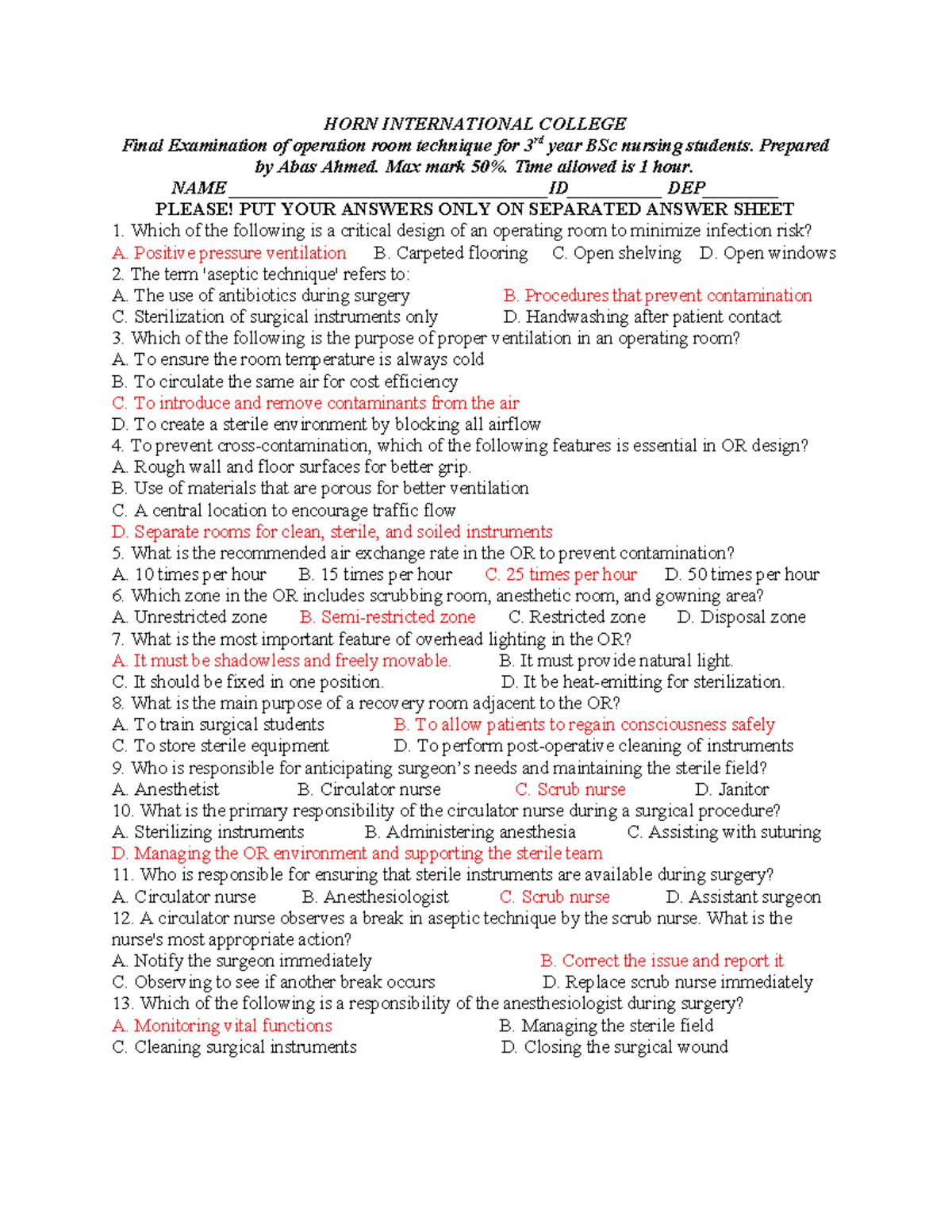 Final Exam: Operation Room Techniques for OR 3rd Year Nursing - Studocu