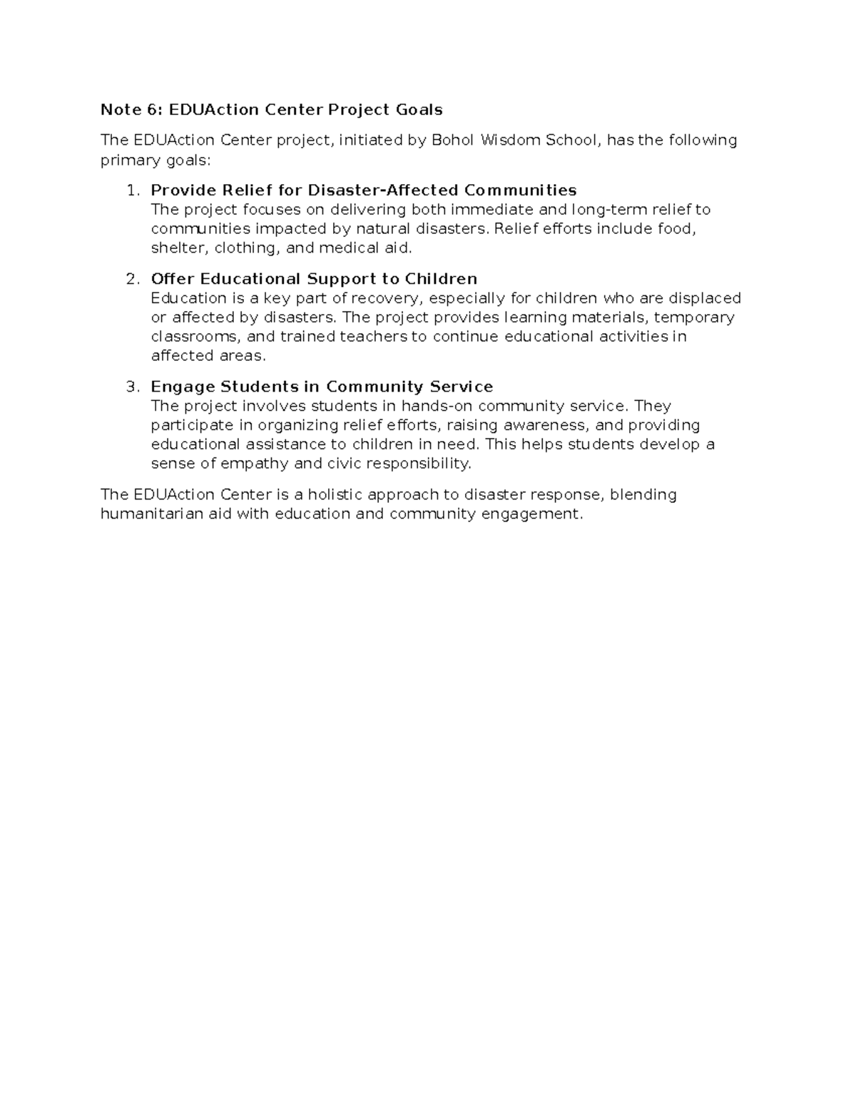 Note 6 - EDUAction Center Project Goals and Community Engagement - Studocu