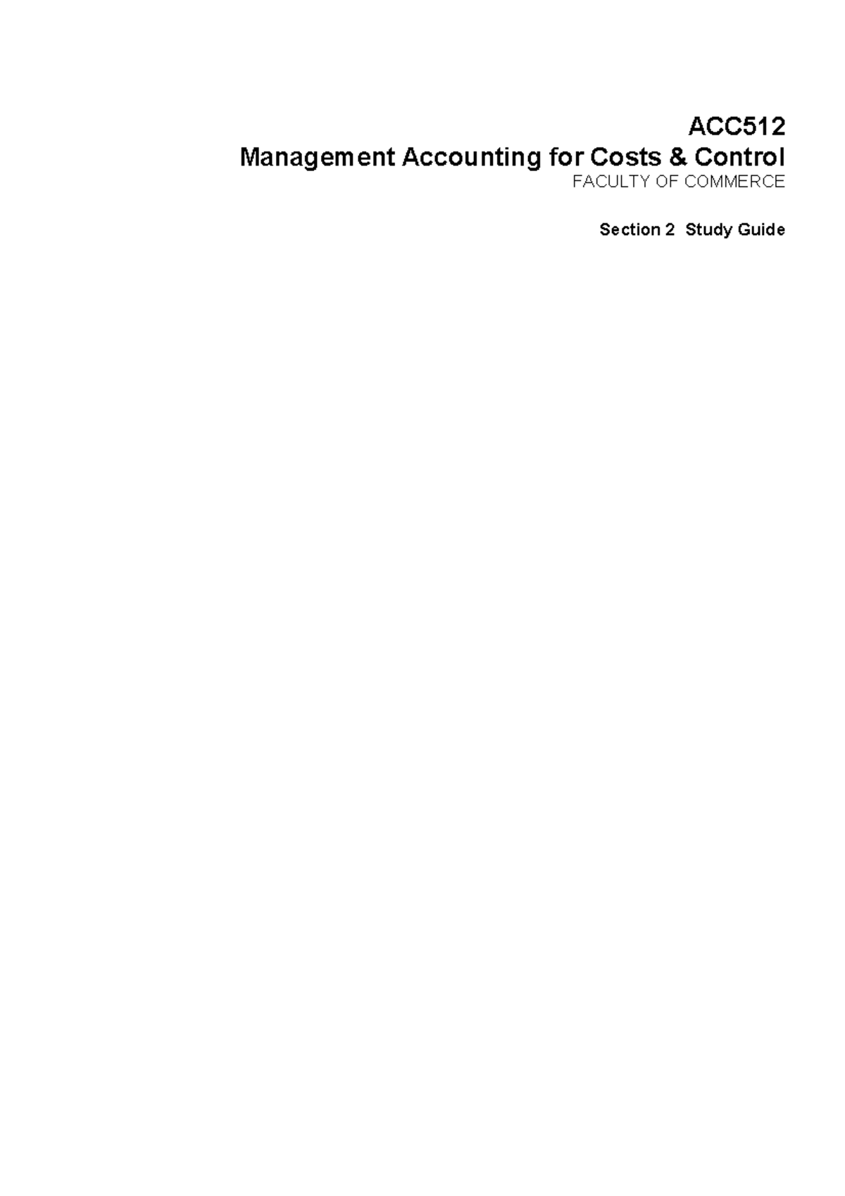 - Management Accounting And Cost Control Study Guide - Charles Sturt ...