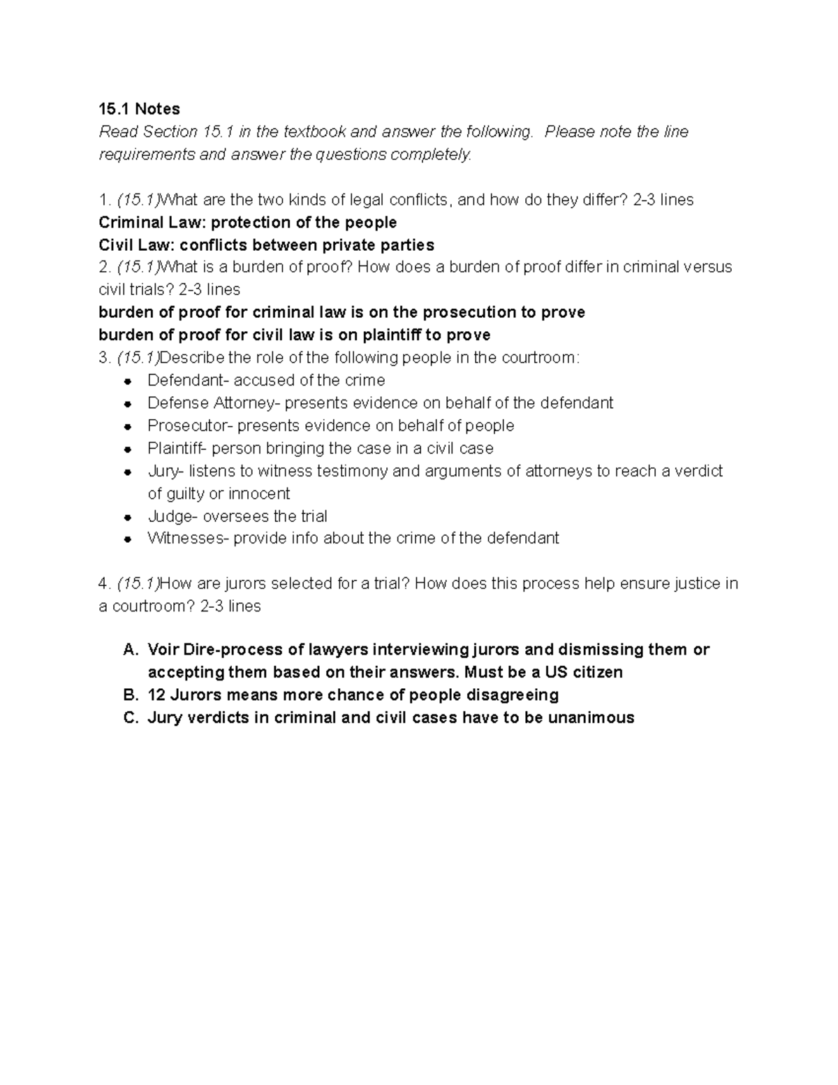15.1 Legal Conflicts & Courtroom Roles: Study Notes - Studocu