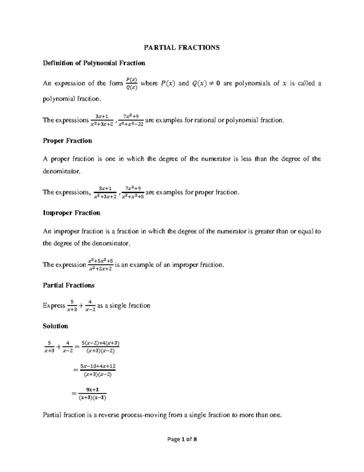 Partial Fractions - DS VD DNS: Understanding Polynomial Fractions - Studocu