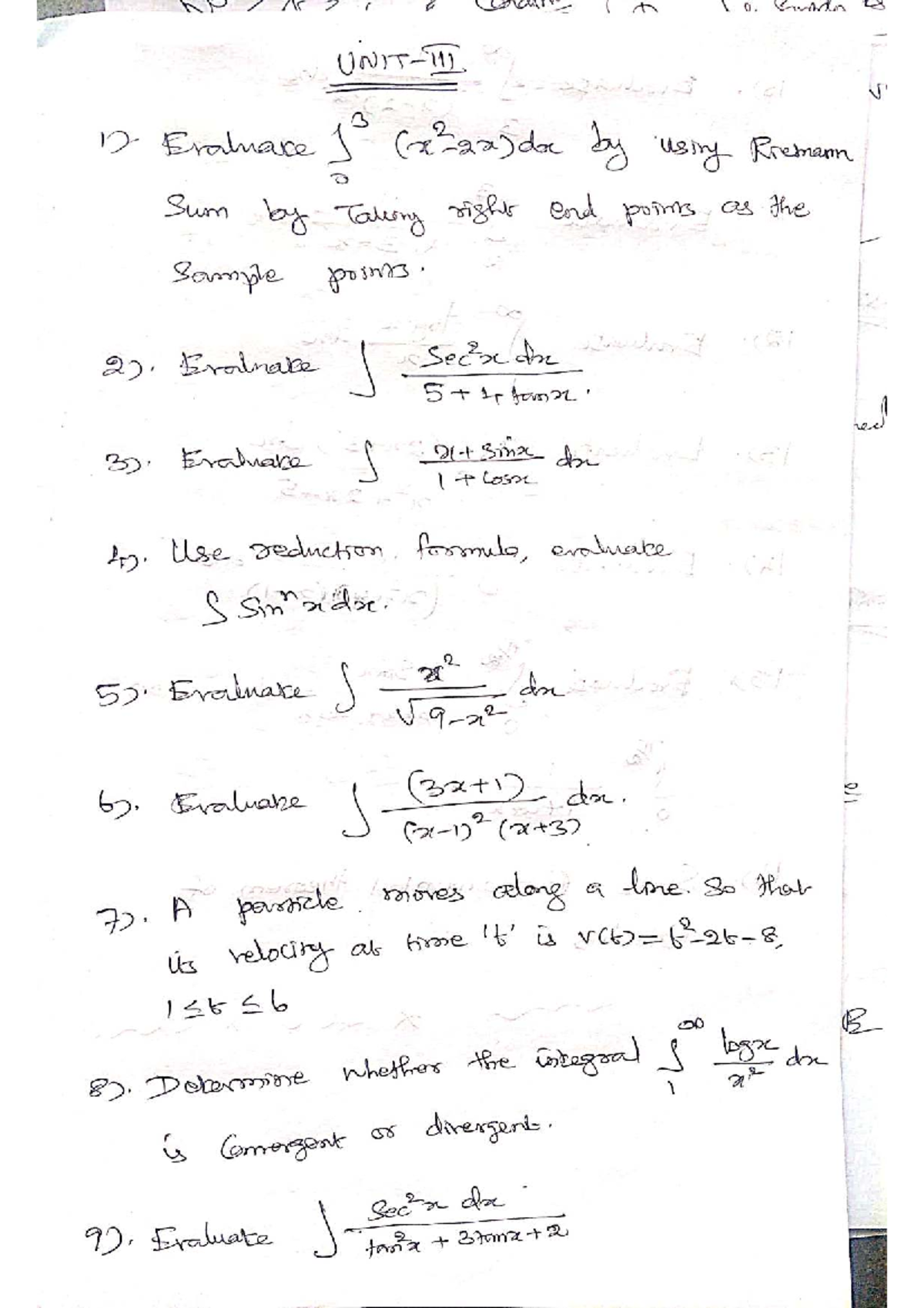 Unit 3 - Important Questions on Integral Calculus - Studocu