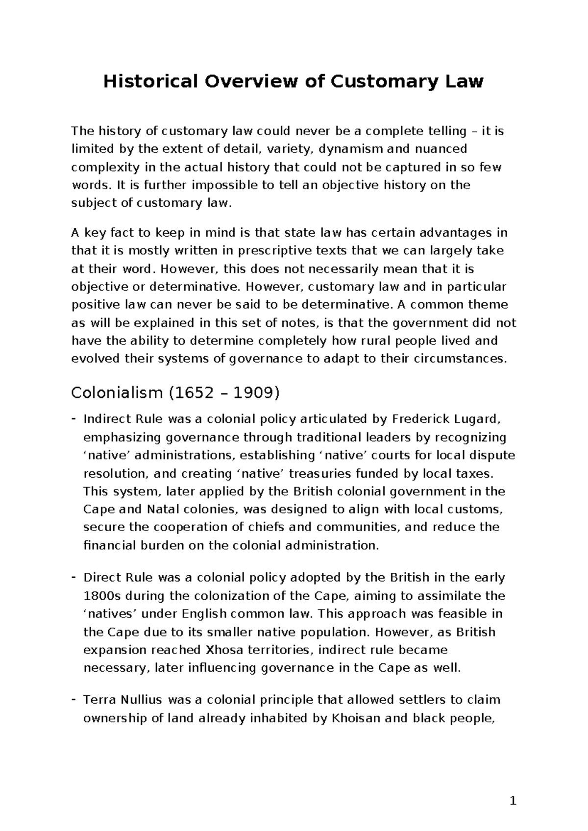Chapter 1: Historical Overview of Customary Law - Historical Overview ...