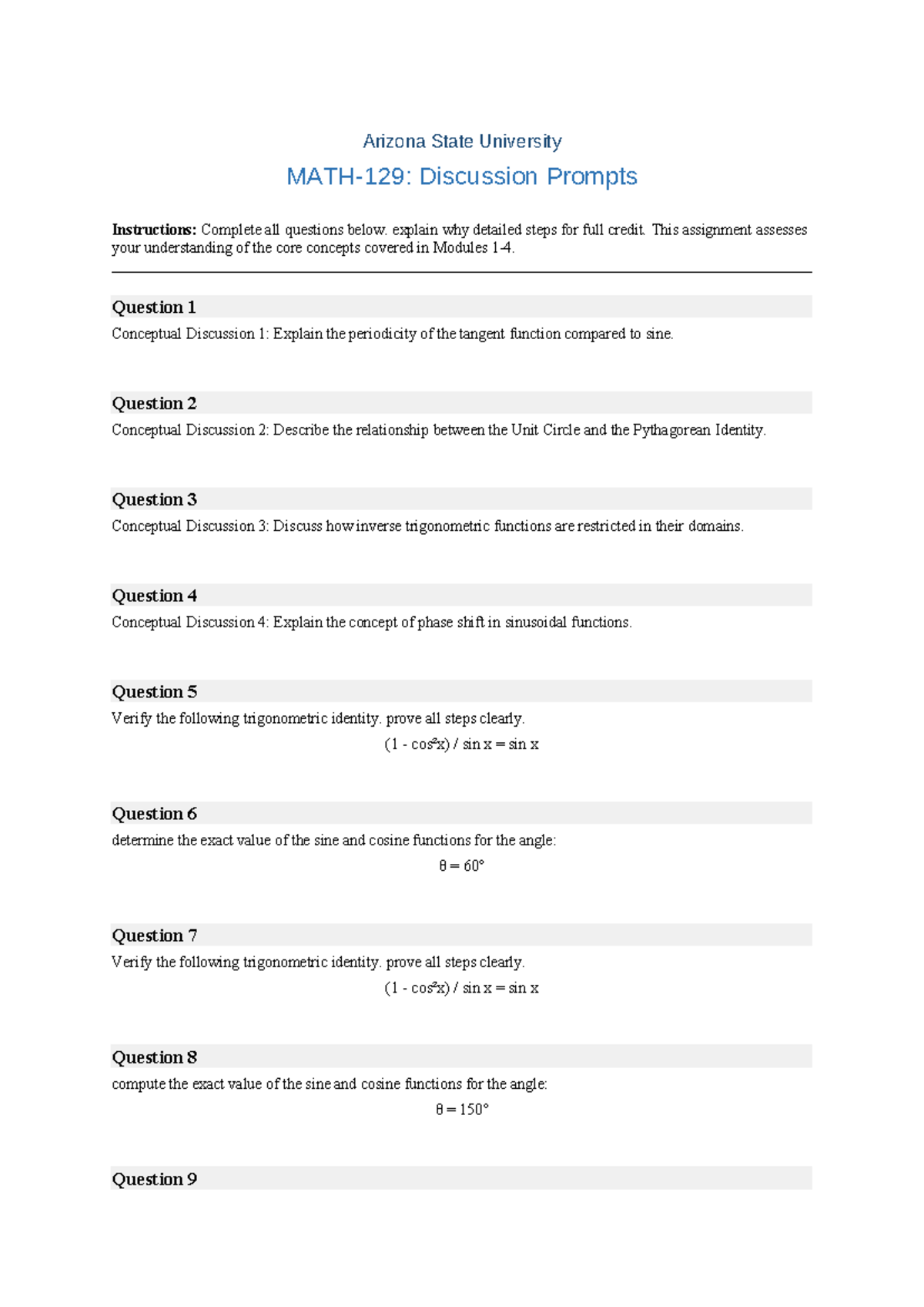 Trigonometry Discussion Prompts 83951071: Detailed Analysis and ...