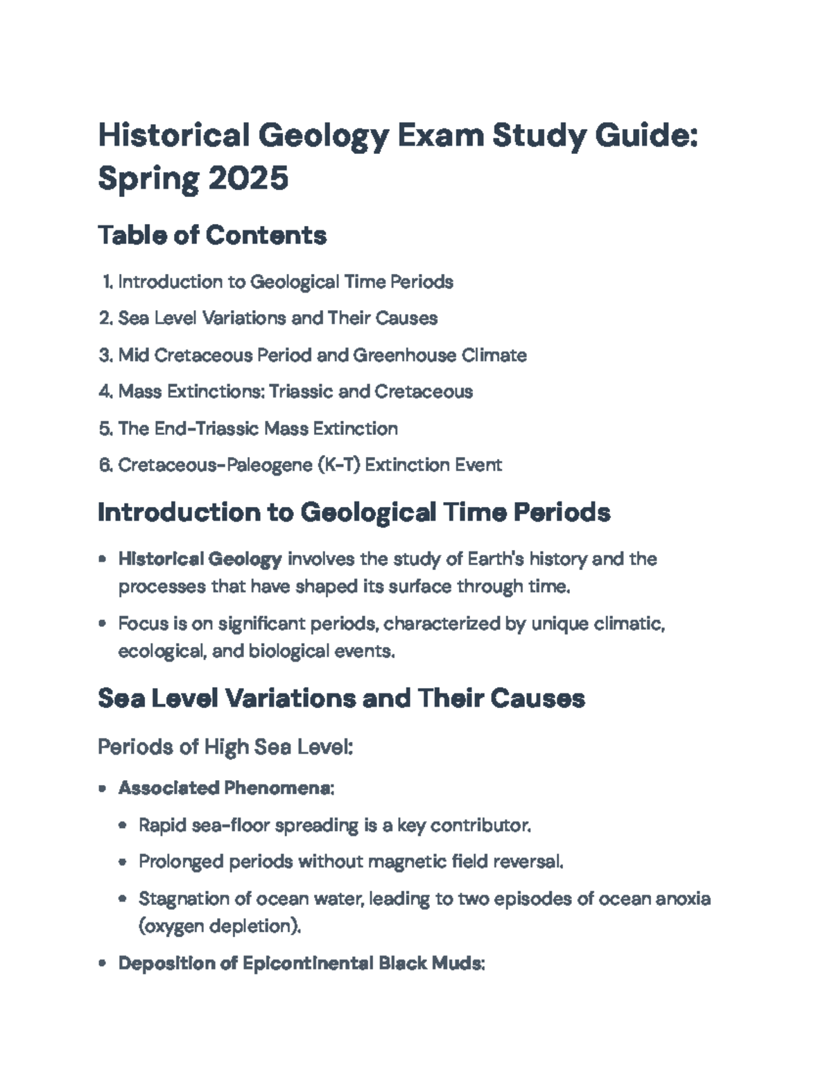 Historical Geology Exam Study Guide (GEOL 301) - Spring 2025 - Studocu