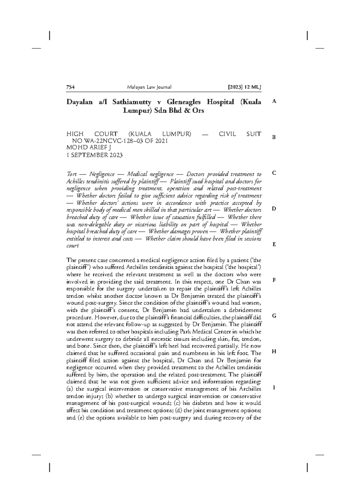 Case Study: Dayalan Sathiamutty v Gleneagles Hospital (Kuala Lumpur ...