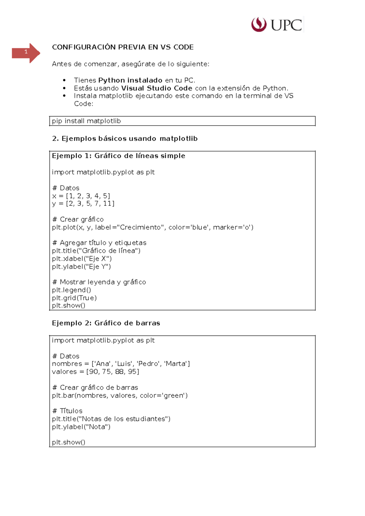 Guía de Configuración y Ejemplos de Matplotlib en Python - Studocu