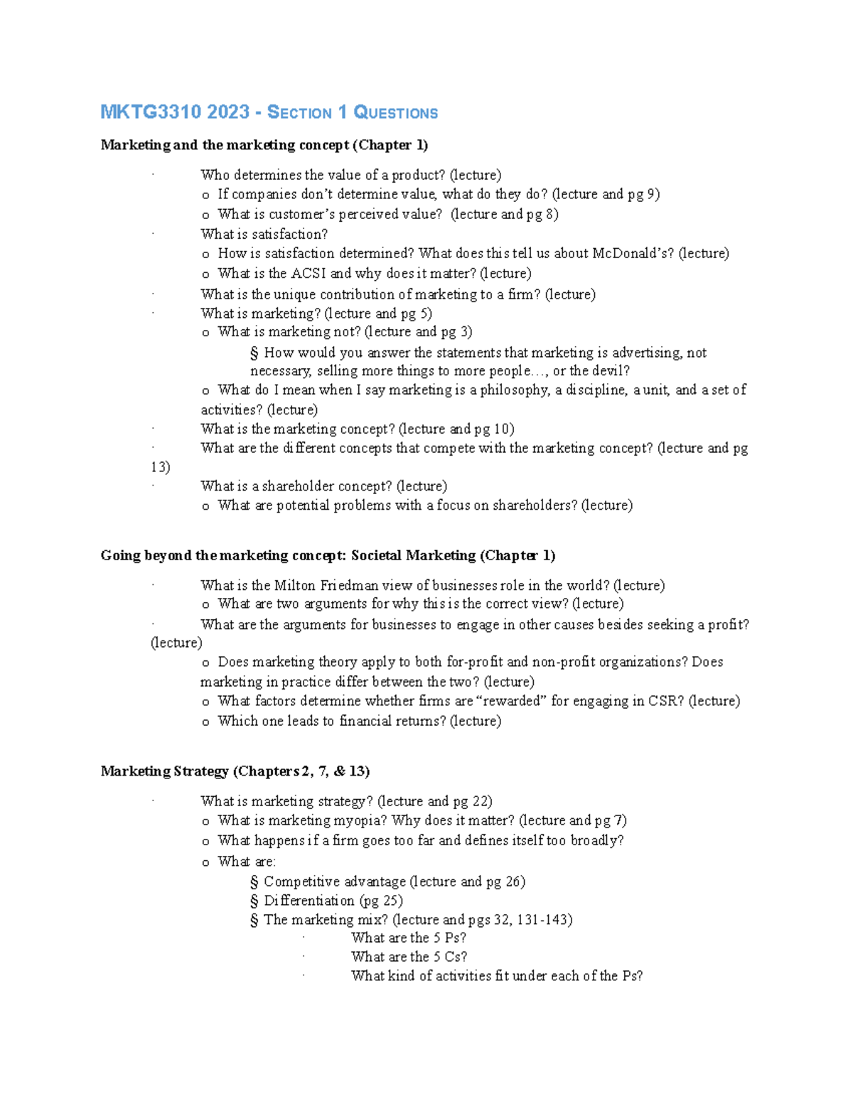 MKTG3310 Final Exam Study Guide: Key Concepts & Questions - Studocu