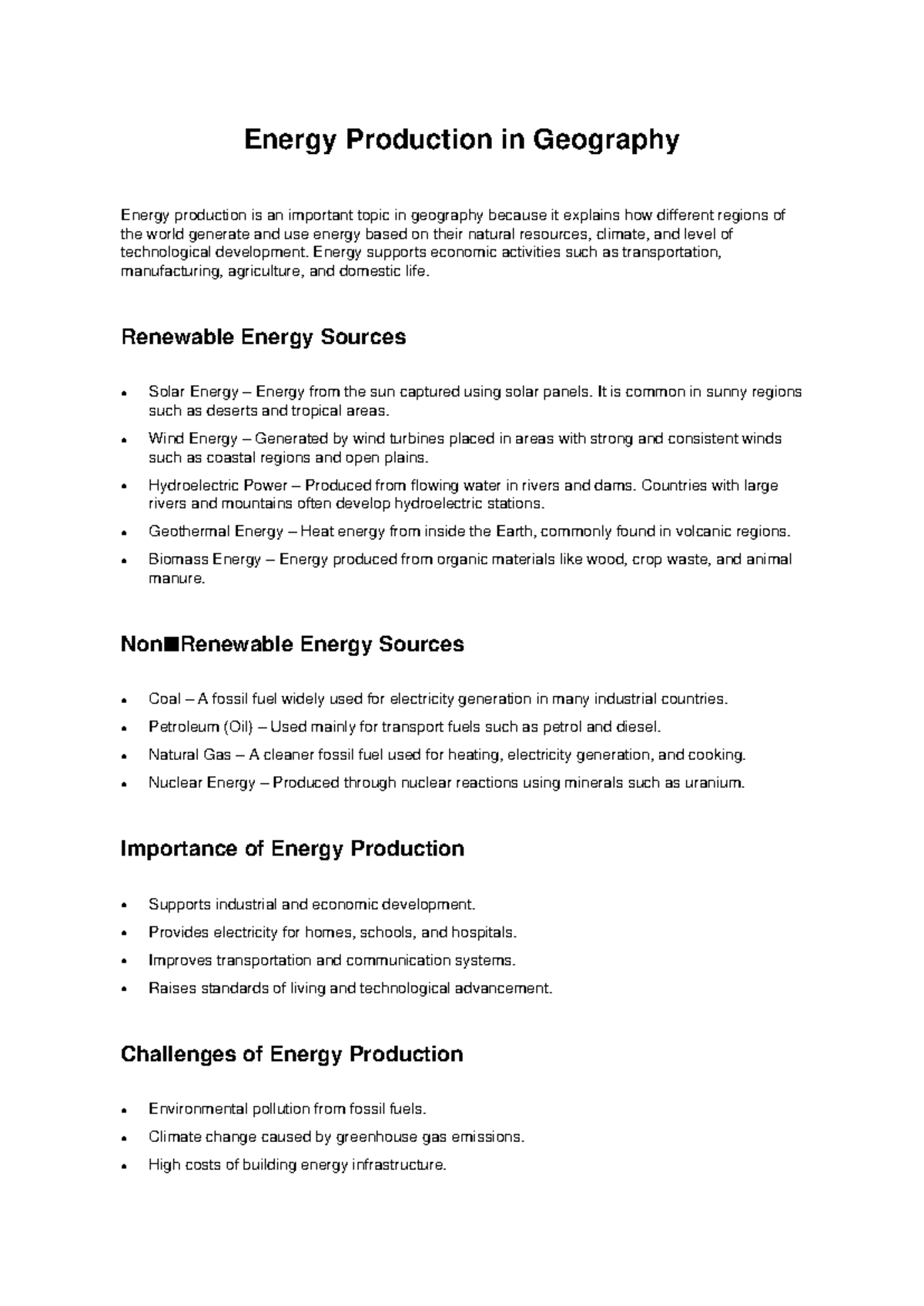 Geography of Energy Production: Sources & Challenges - Studocu