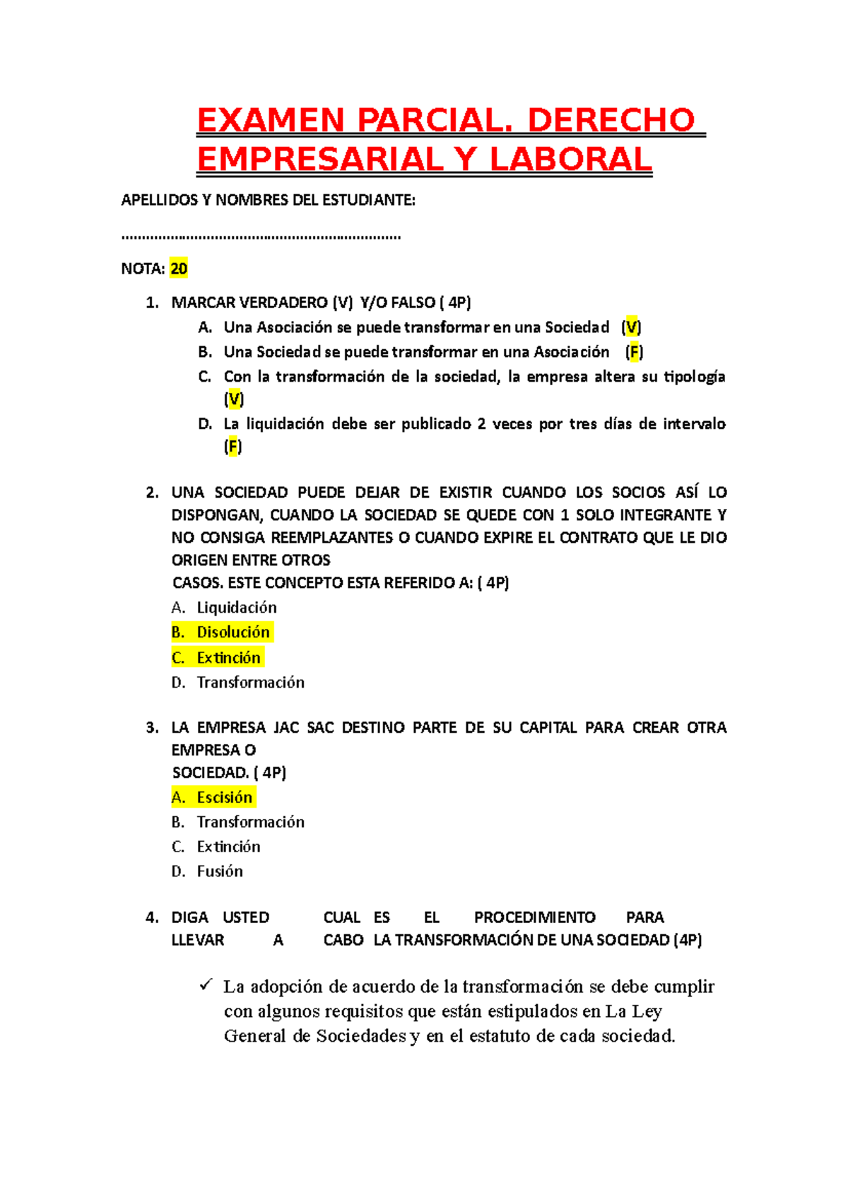 Examen Parcial - Derecho Empresarial y Laboral (DE-EMP101) - Studocu