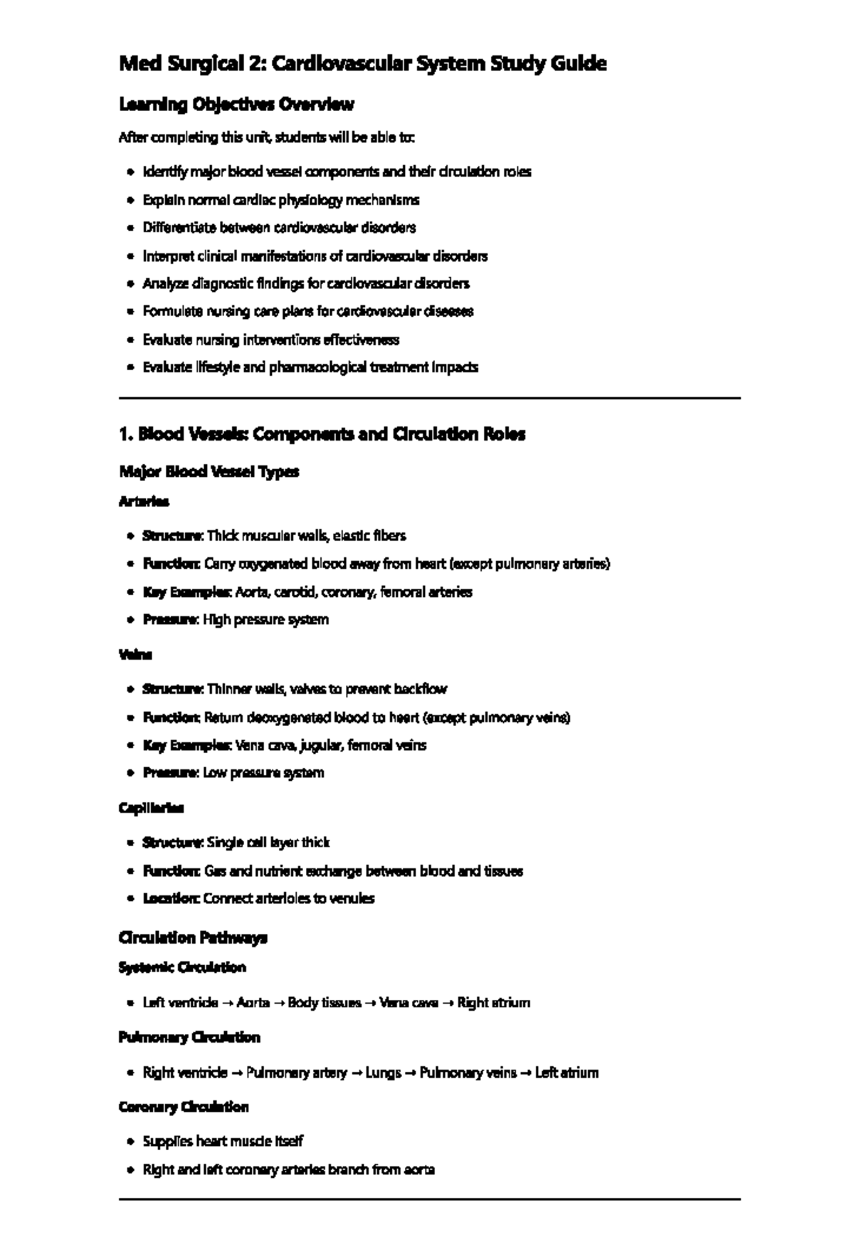 Med Surgical 2: Cardiovascular System Exam 1 Study Guide - Studocu