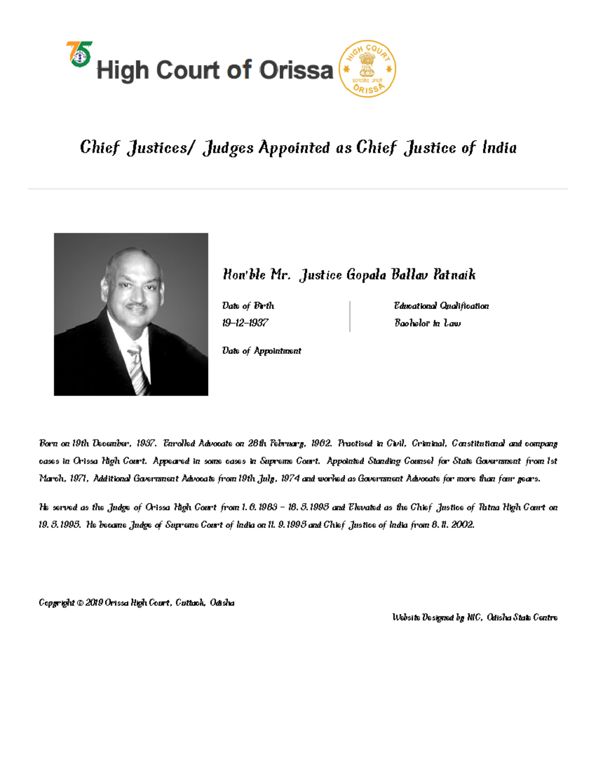 Chief Justices Judges Appointed as Chief Justice of India Orissa High ...