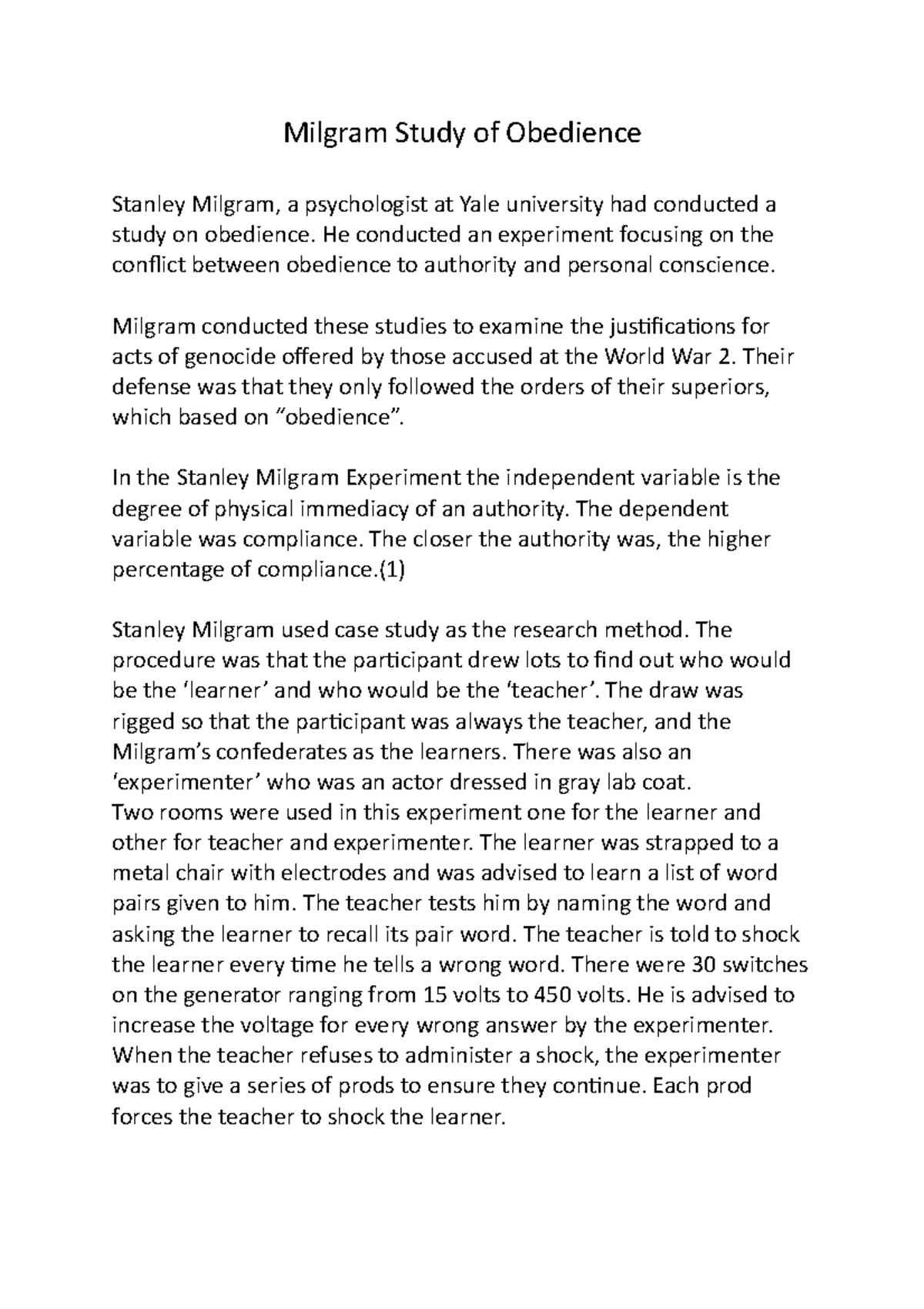 PSY 101: Analysis of Milgram's Obedience Study and Its Implications ...