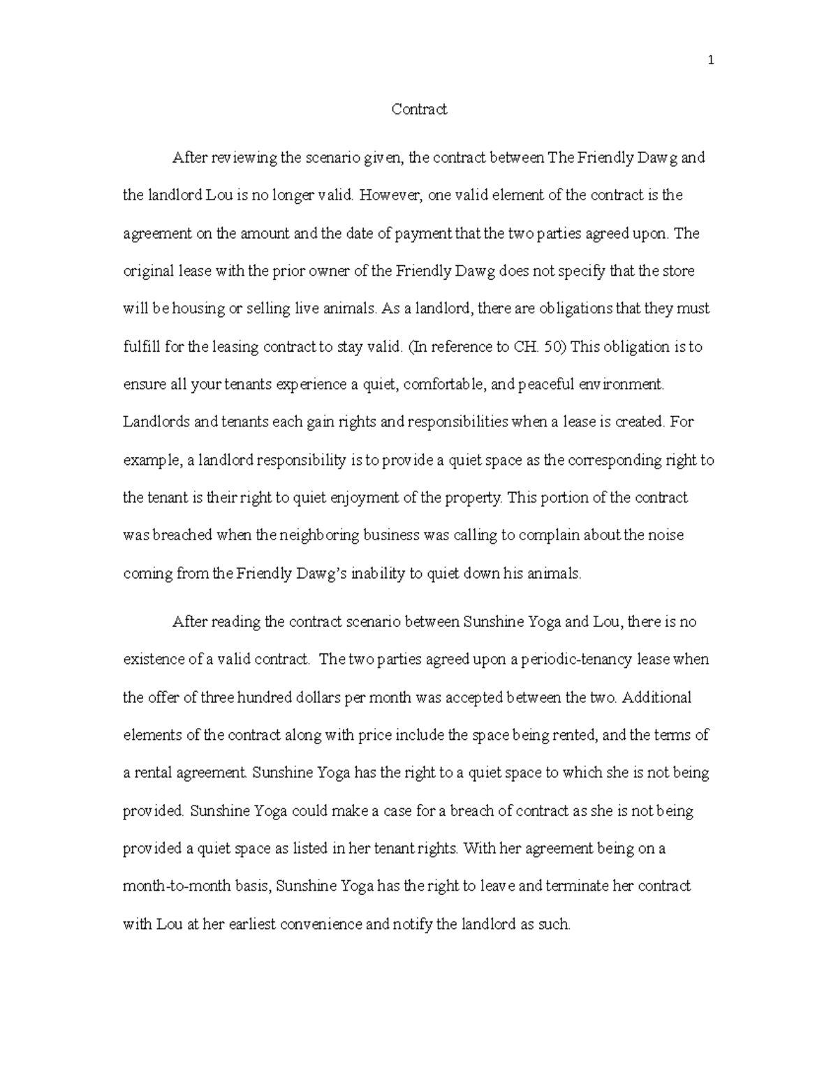 Final Project - ... - Contract After reviewing the scenario given, the ...