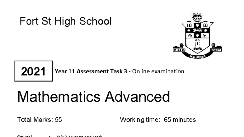 Fort St High School 2021 Year 11 Mathematics Advanced Assessment Task 3 ...