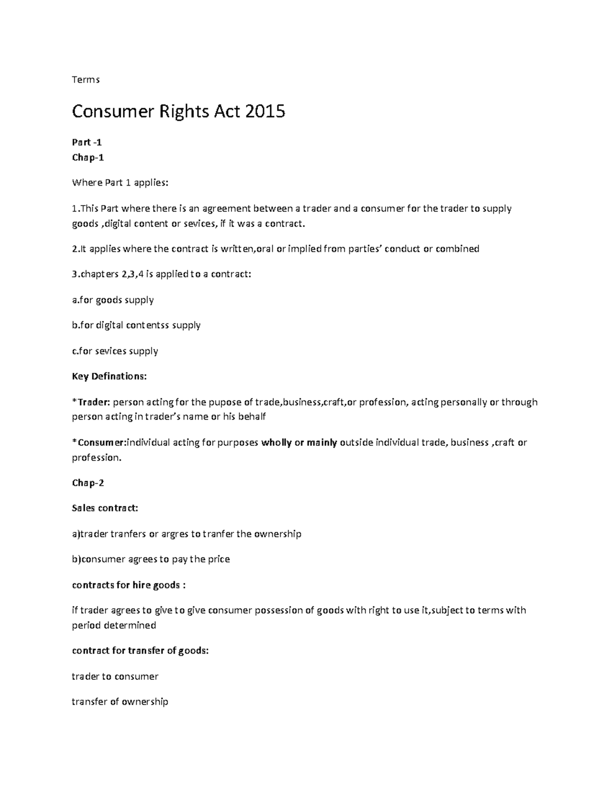 Consumer Rights Act 2015: Key Terms and Definitions - Studocu