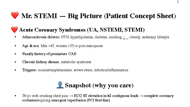 Cardiac Exam 2 2000 - STUDY GUIDE - Mr. STEMI — Big Picture (Patient ...