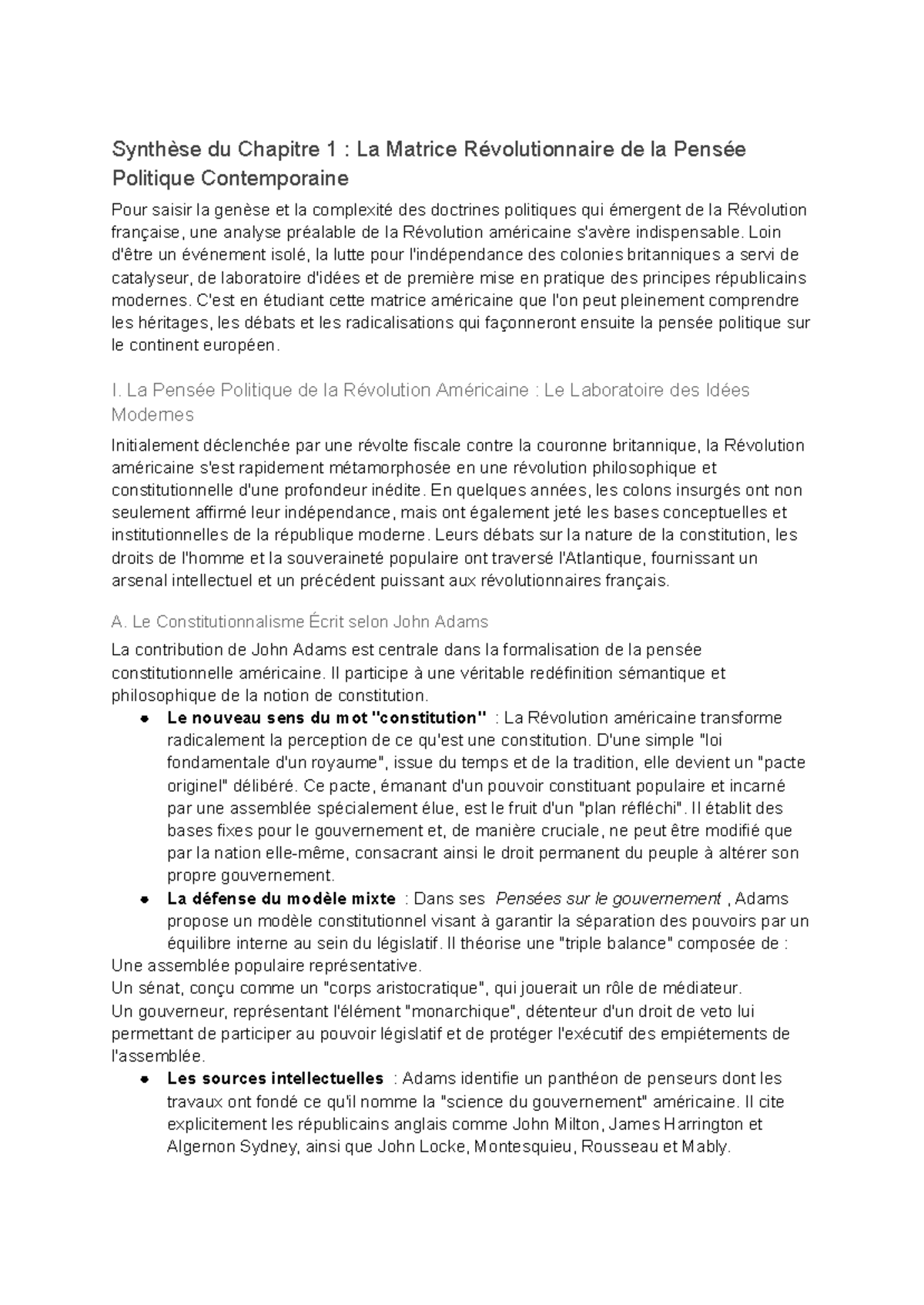 Synthèse du Chapitre 1 : La Matrice Révolutionnaire en Pensée Politique ...