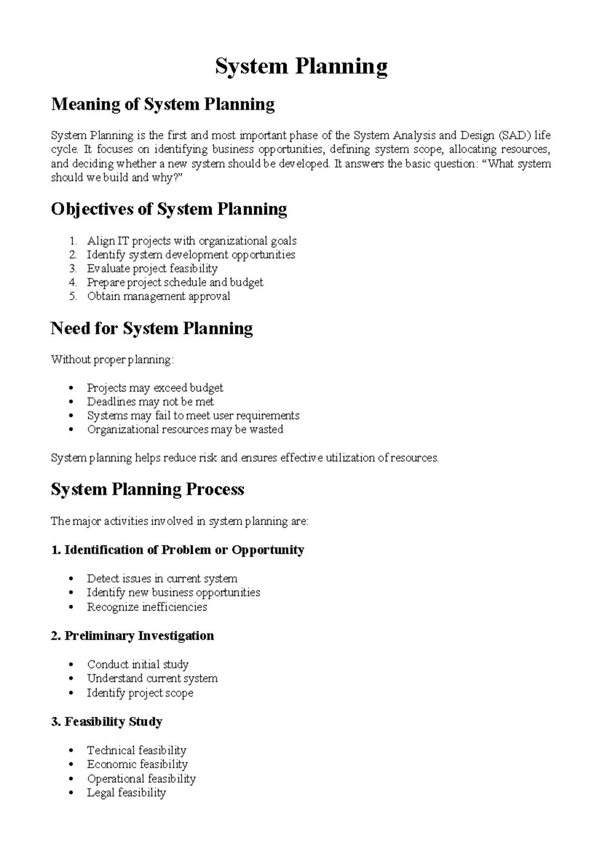 Unit II - 1 System Planning & Initial Investigation Overview - Studocu