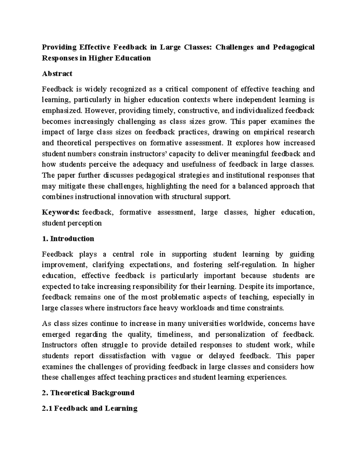 Effective Feedback Strategies in Large Classes: Challenges & Solutions ...