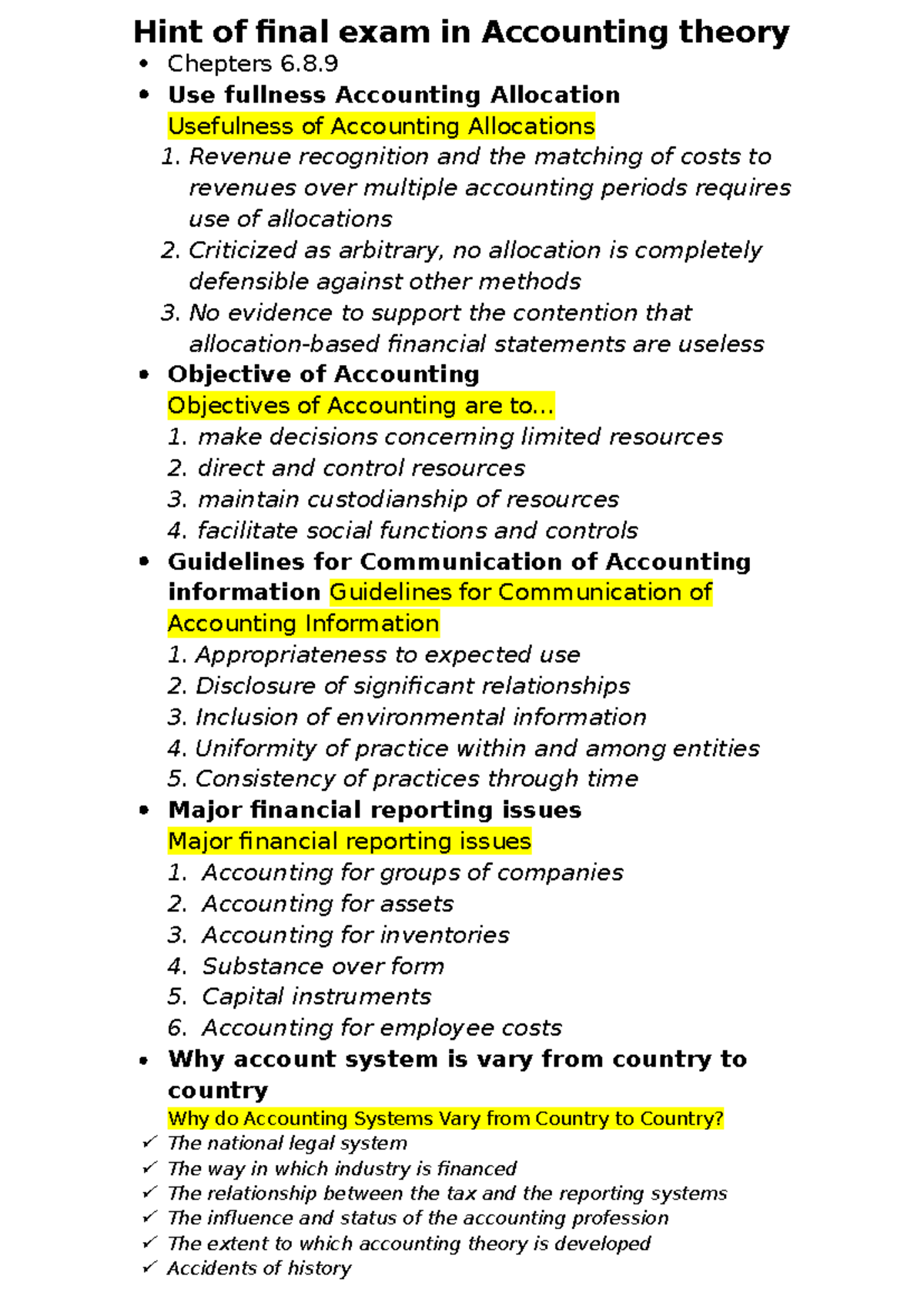 Accounting Theory Finals Exam Hints: Key Concepts & Topics - Studocu