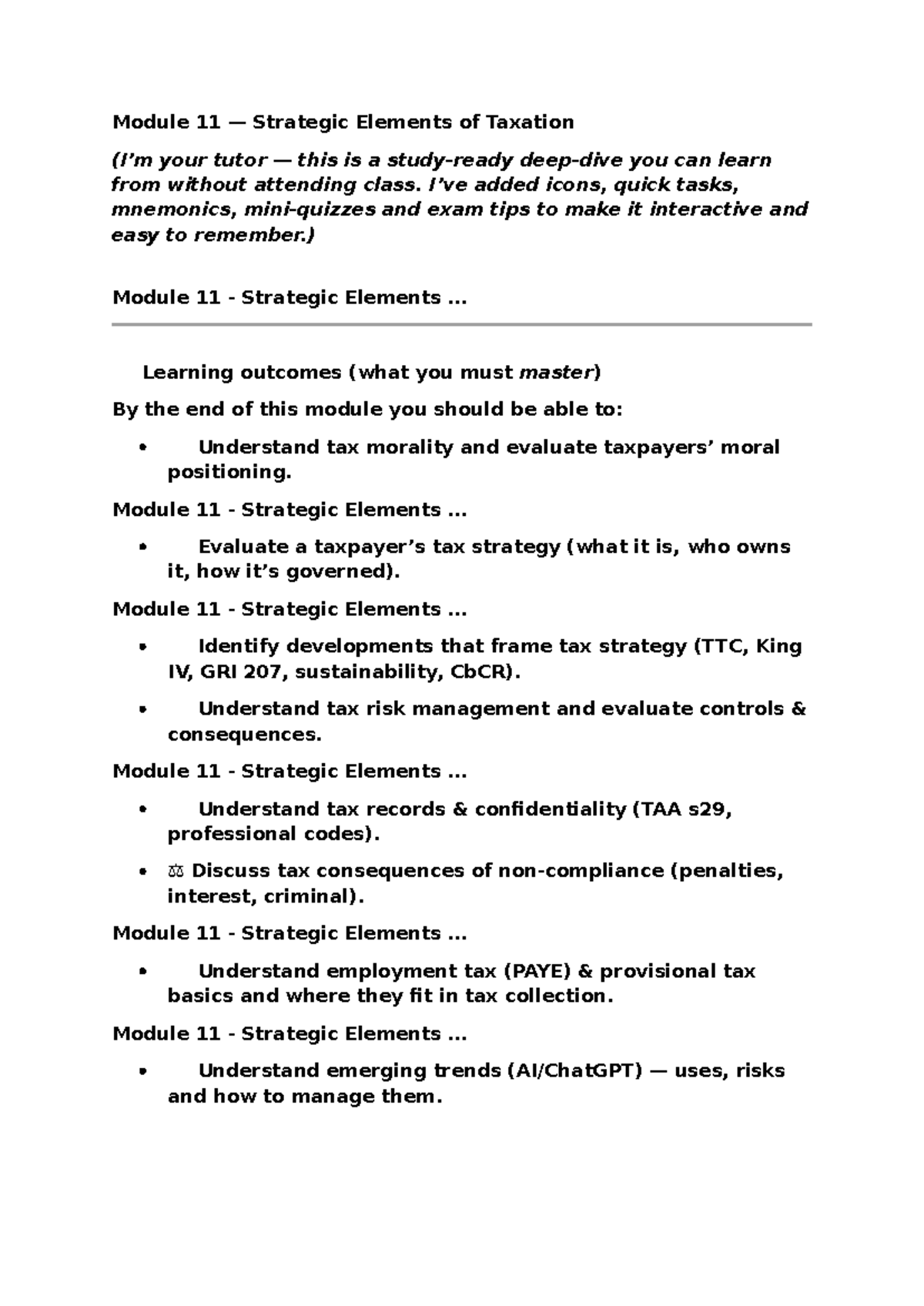 Deep Dive: Module 11 - Strategic Elements of Taxation (Taxation 101 ...