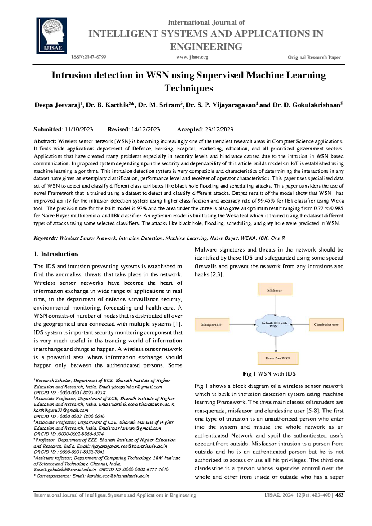 Intrusion Detection in WSN Using Supervised ML Techniques - IJISAE 2024 ...