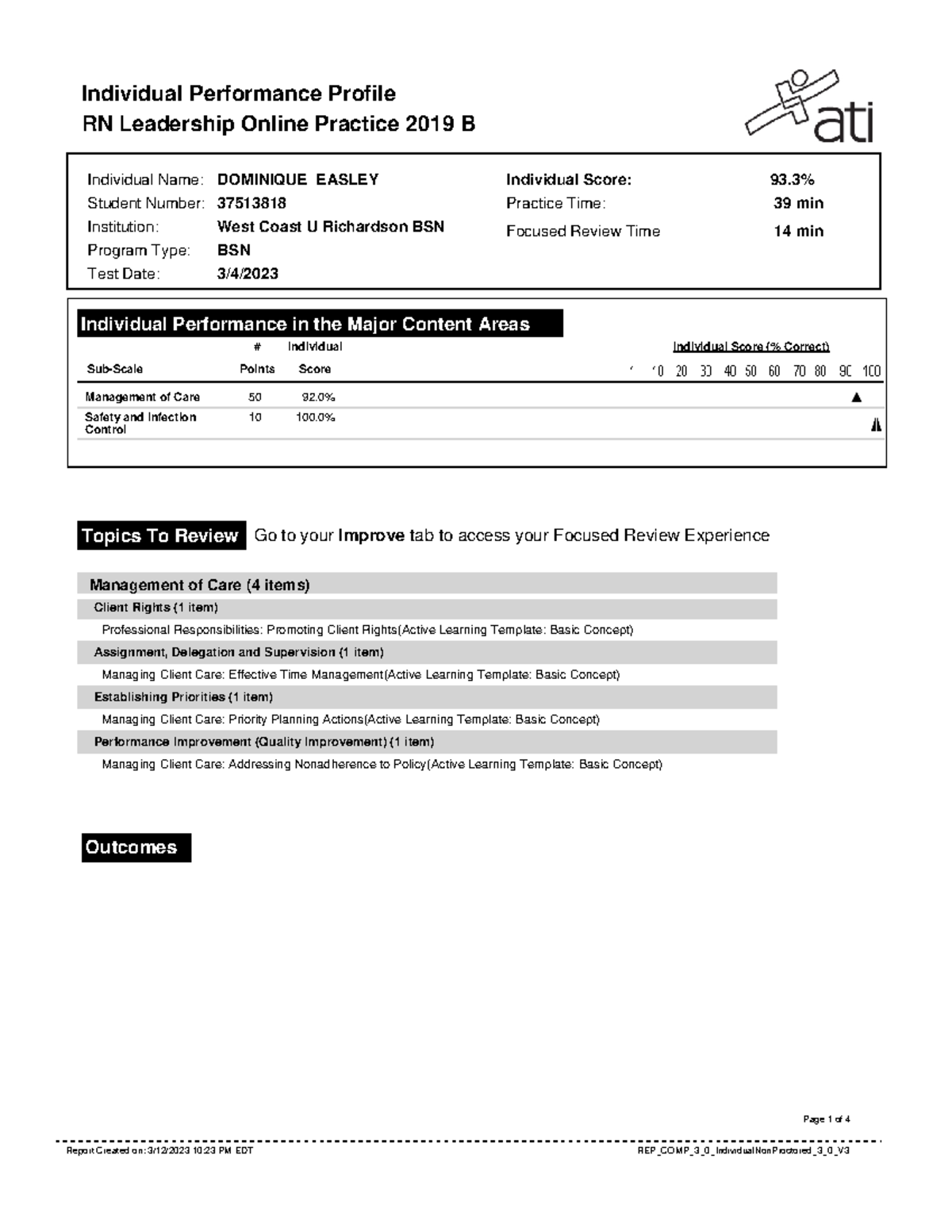 RN Leadership Online Practice 2019 B - Individual Performance Profile ...