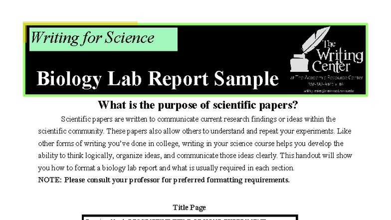 Report sample - example - Biology Lab Report Sample Writing for Science ...
