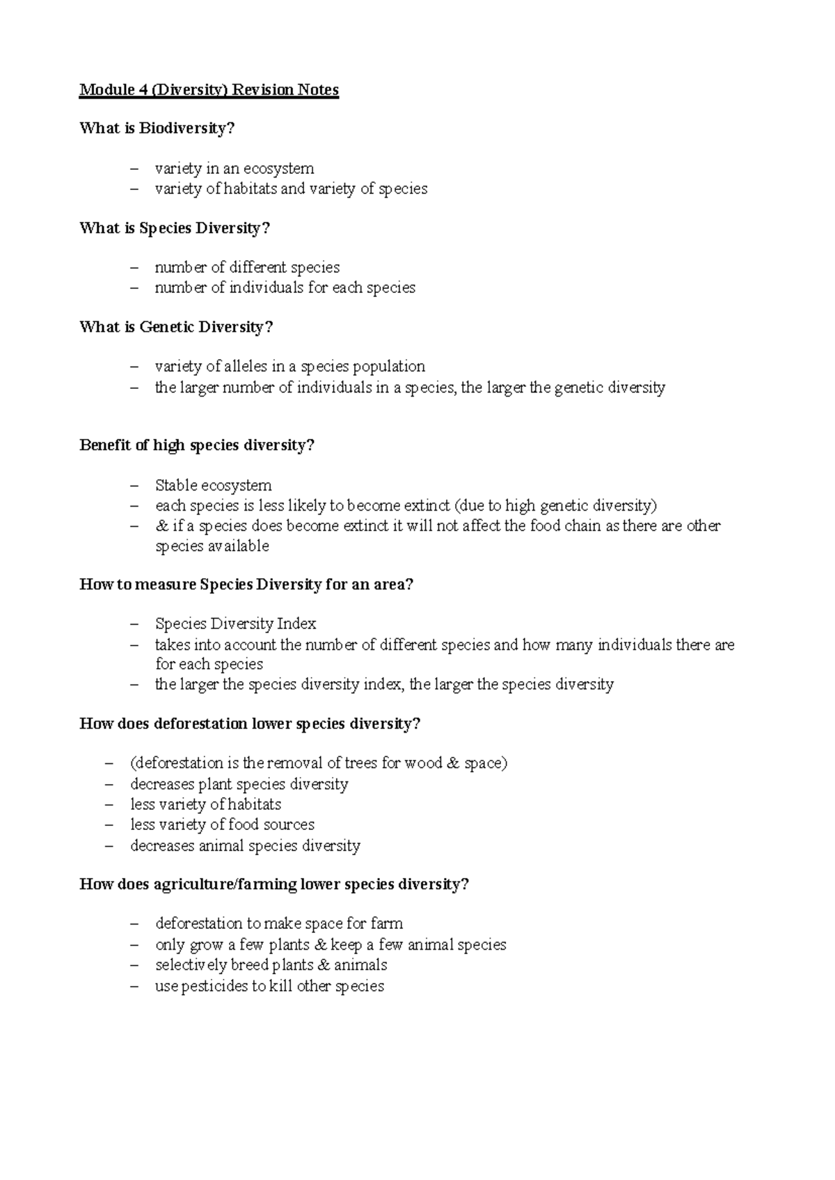 AQA Biology Module 4 (Diversity) Revision Notes - Studocu