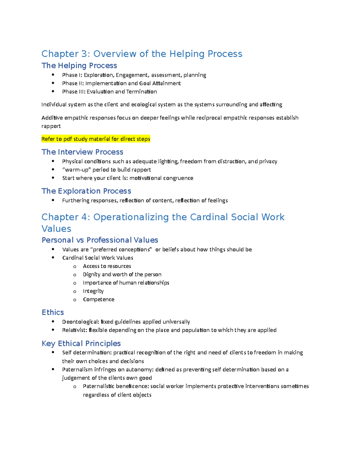 Chapter 3 and 4 Notes - Chapter 3: Overview of the Helping Process The ...