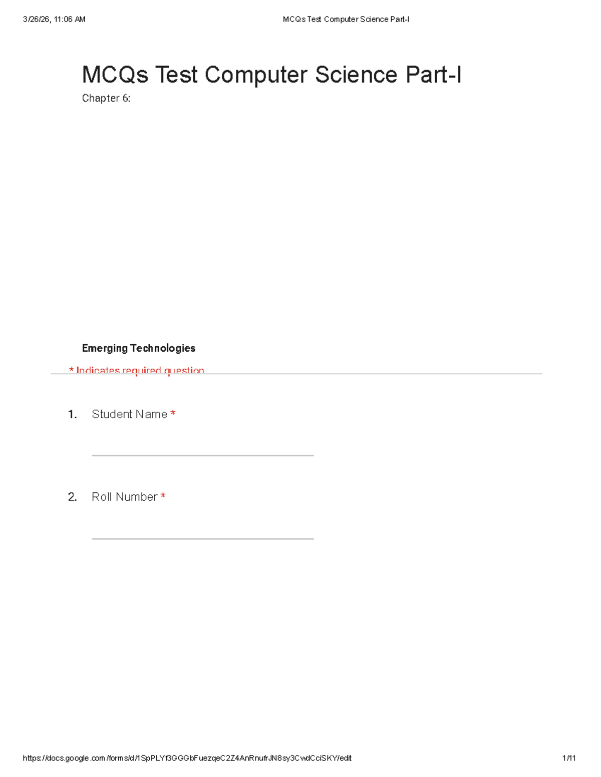 Chp 6 MCQs Test Computer Science (CS101) - Emerging Technologies - Studocu