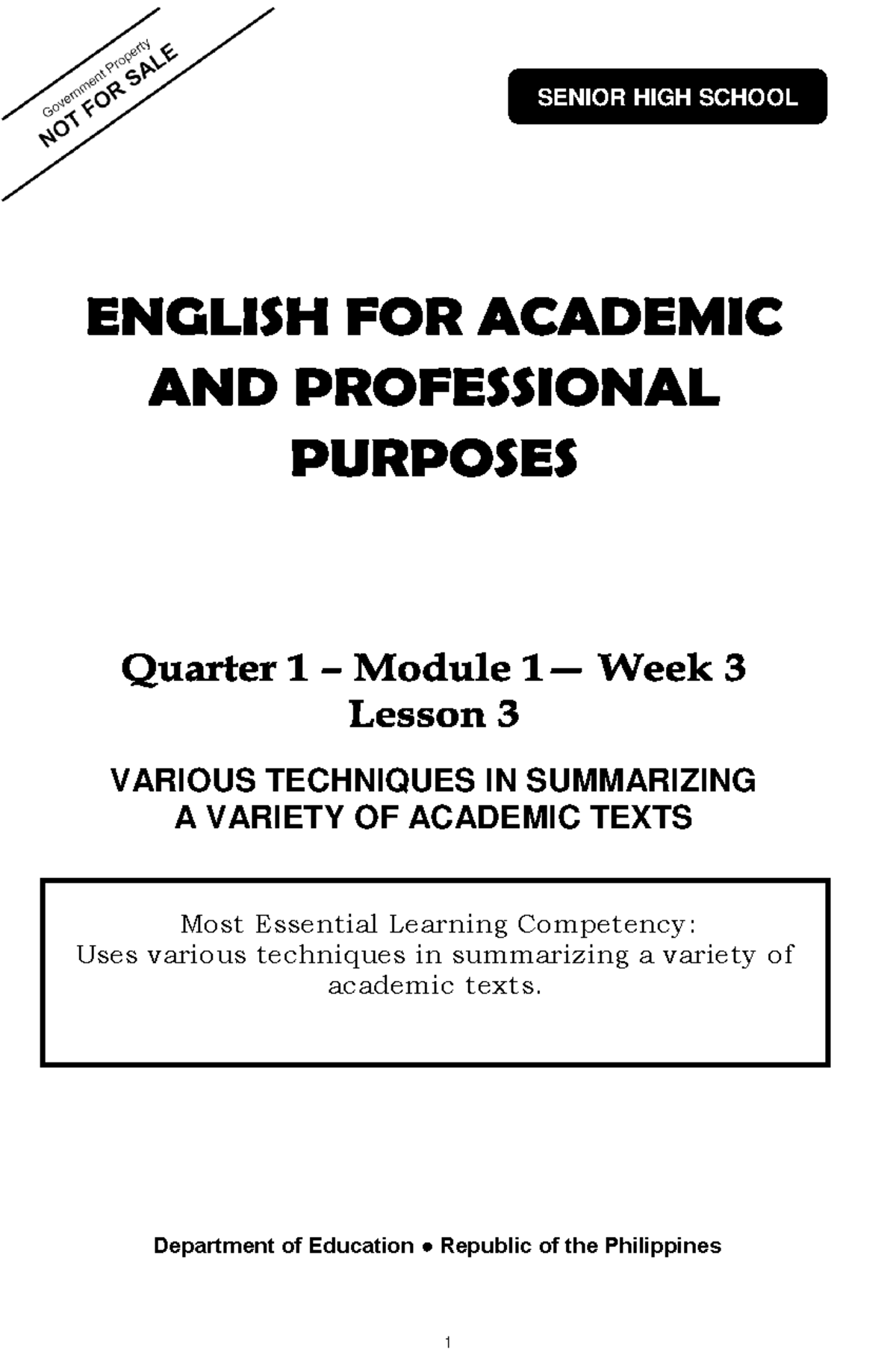 EAPP-WEEK-3: Techniques for Summarizing Academic Texts - Studocu