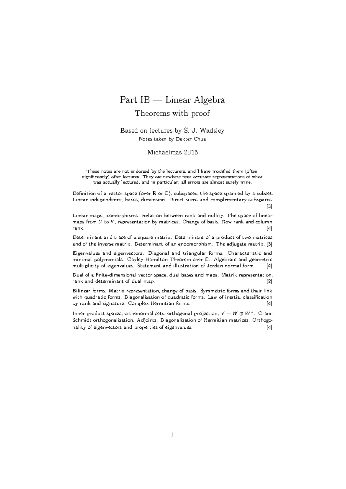 Theorems with proof - Part IB — Linear Algebra Theorems with proof ...