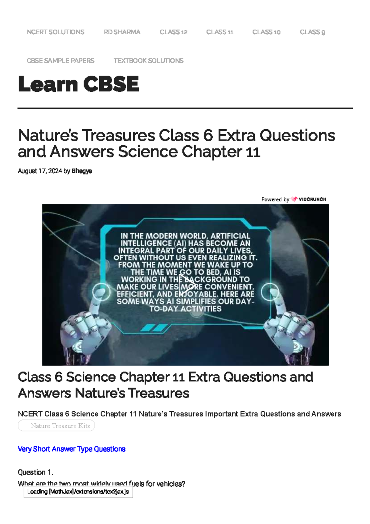 NCERT SOLUTIONS CLASS 6 SCIENCE EXTRA QUESTIONS CHAPTER 11 - Studocu