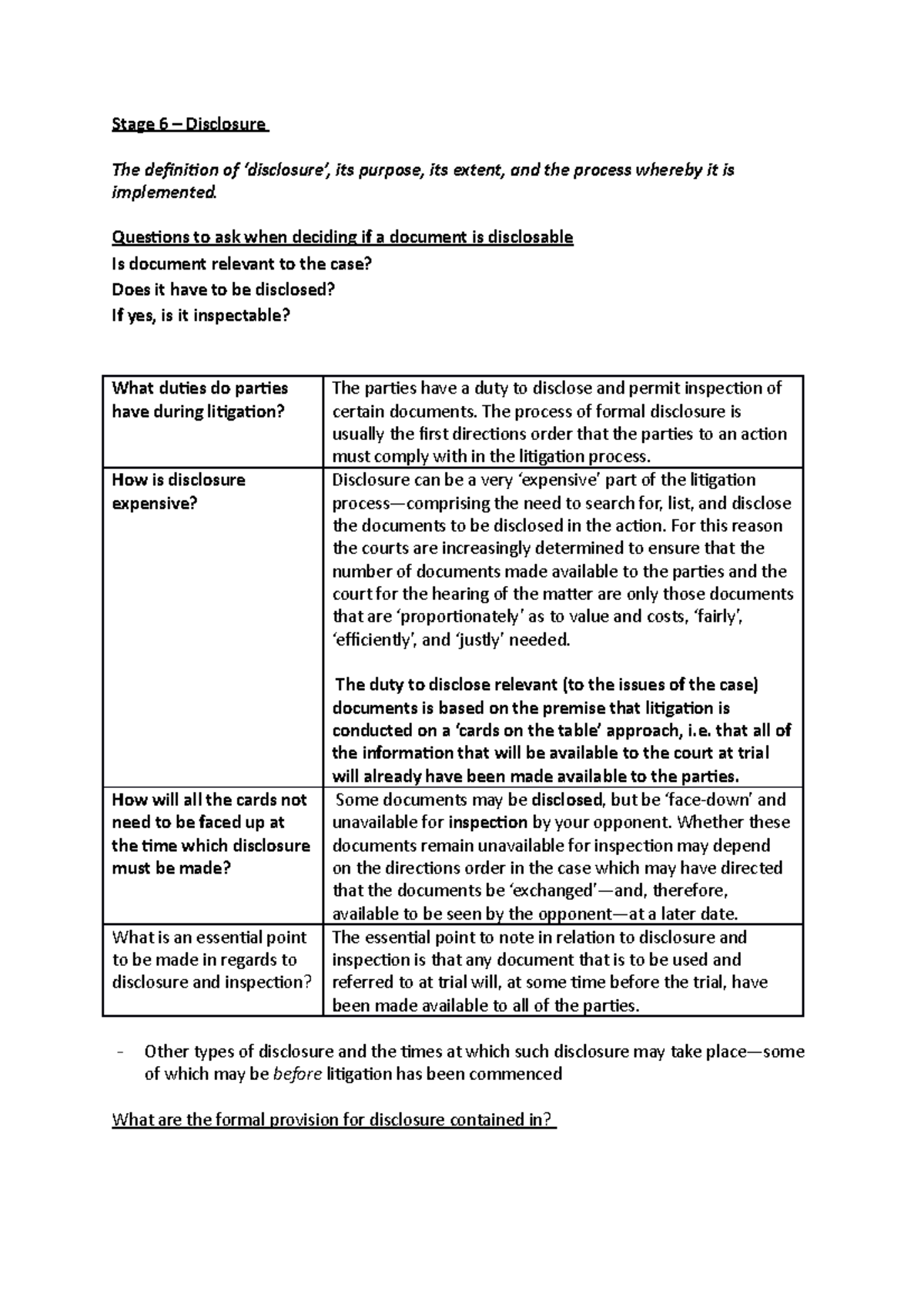 Stage 6 - Disclosure: Key Concepts and Guidelines for Litigation - Studocu