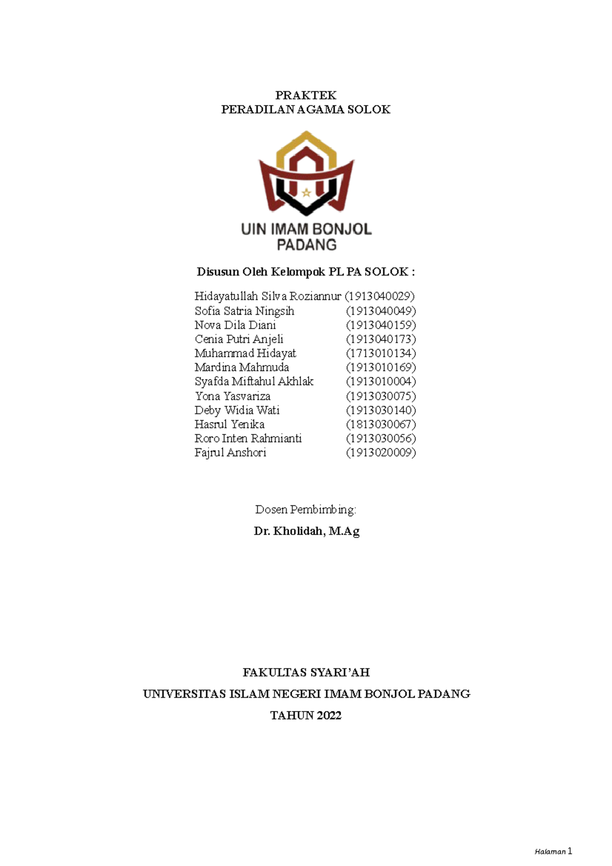 Skenario Sidang Cerai Talak KLP 2-2 di Pengadilan Agama Solok - Document Preview